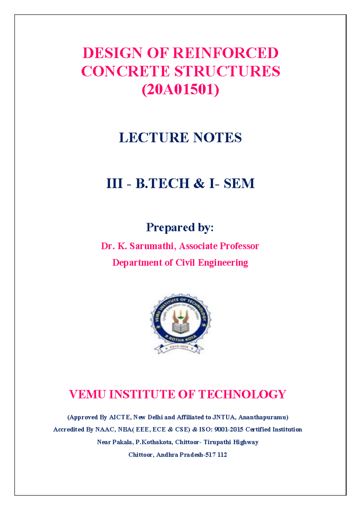 Design of R.C.C structure - DESIGN OF REINFORCED CONCRETE STRUCTURES ...