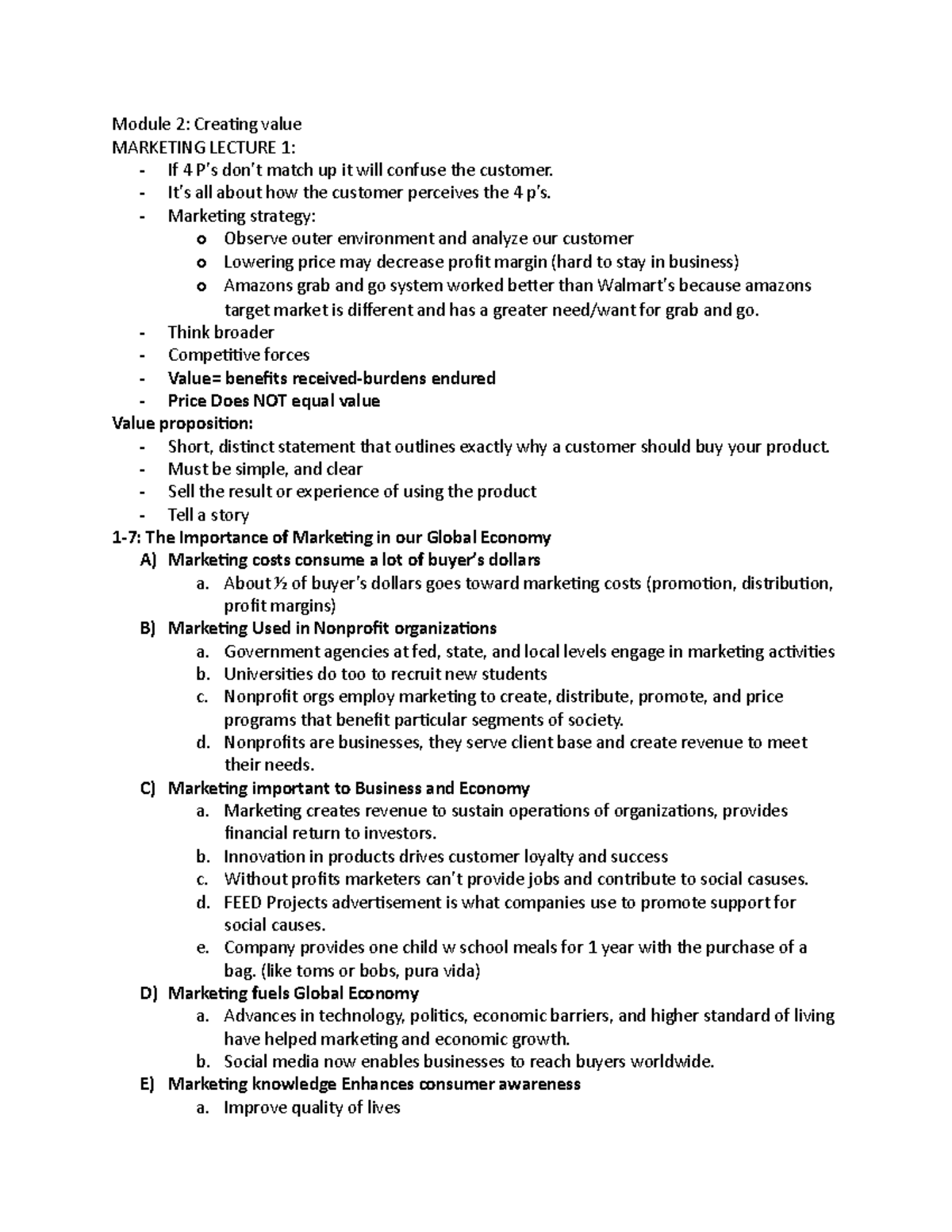 Module 2 Creating Value - Module 2: Creating value MARKETING LECTURE 1 ...