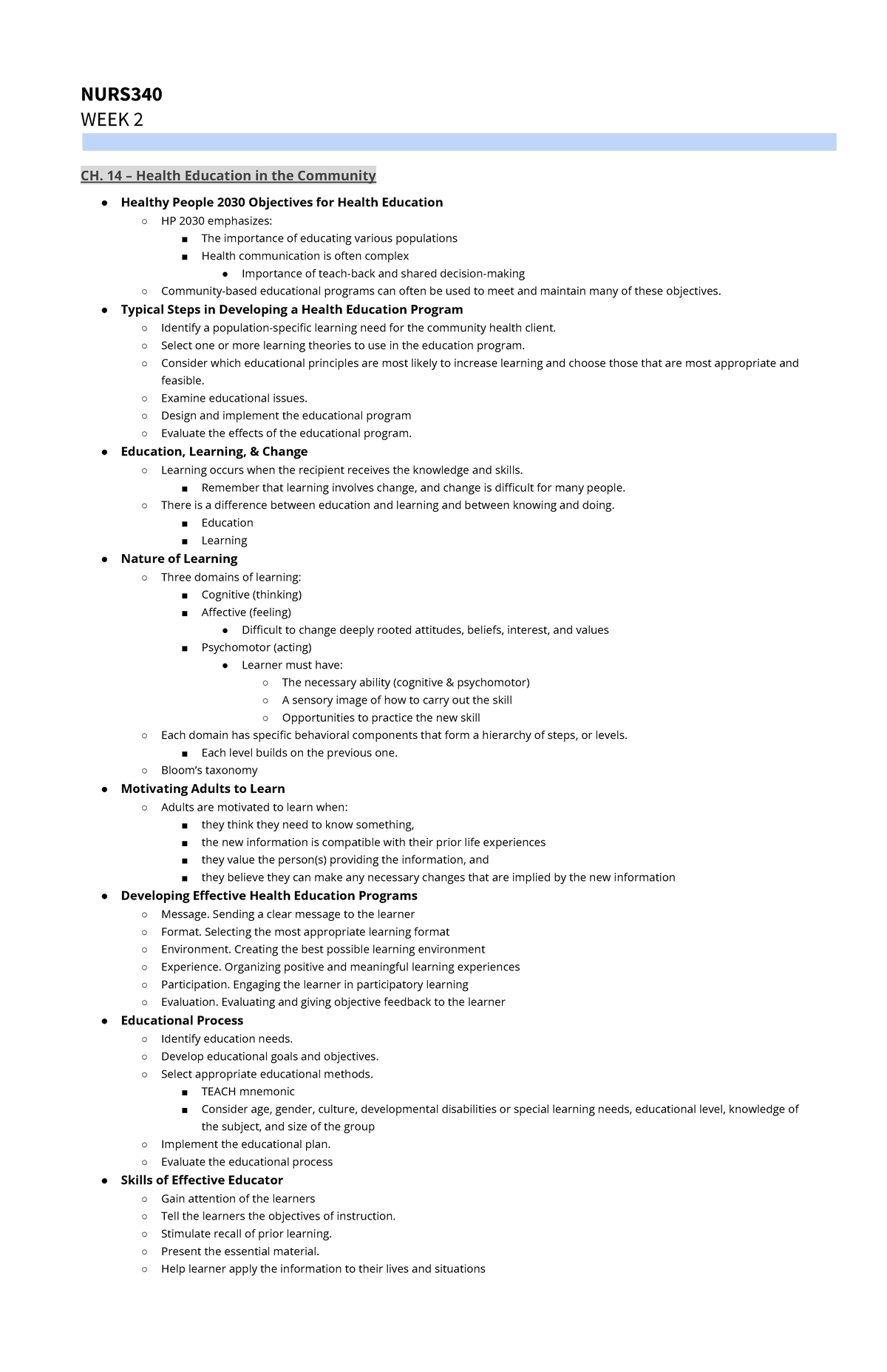 NURS340 - Week 2 - week 2 notes - NURS340 - WCU - Studocu