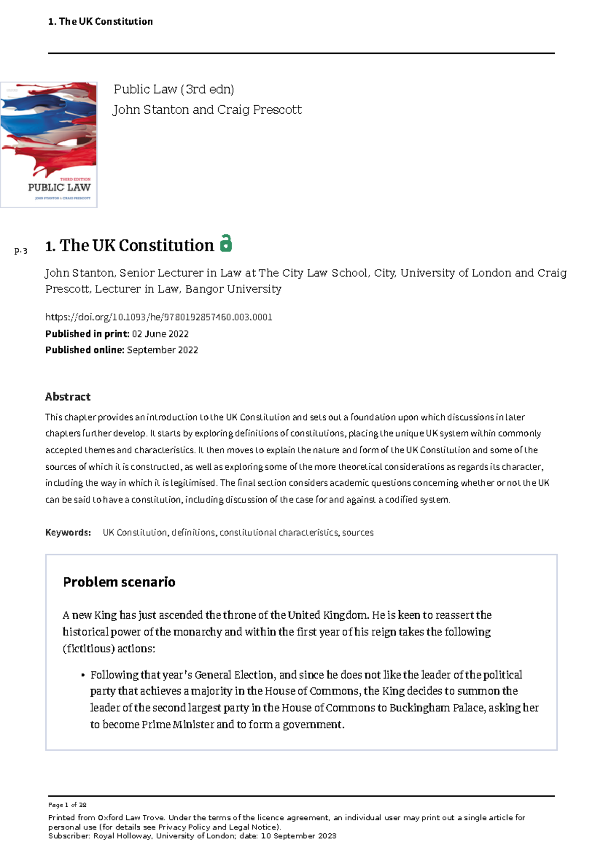 Public law 1.1 - The UK constitution - Page 1 of 38 Printed from Oxford ...