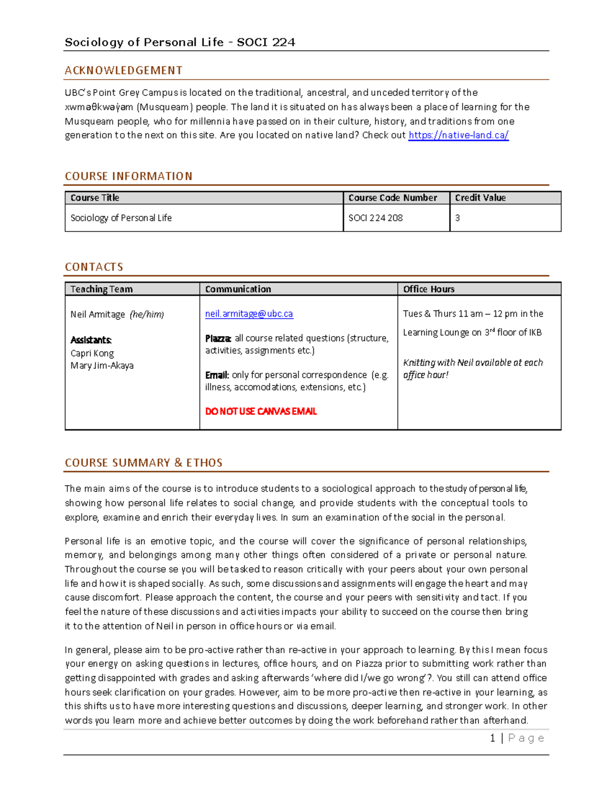 SOCI 224 208 Syllabus - ACKNOWLEDGEMENT UBC’s Point Grey Campus is ...