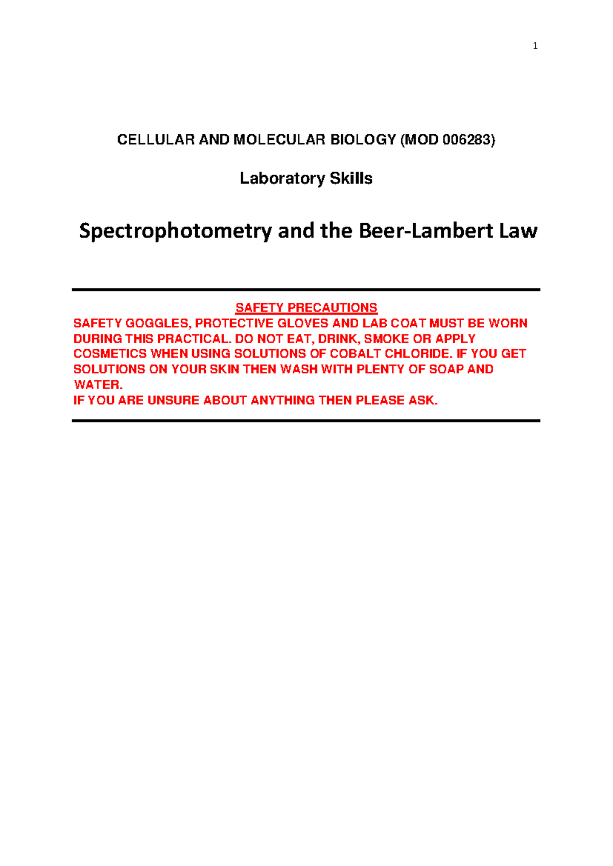 Spectrophotometry and the BeerLambert law (Oct 2023) CELLULAR AND