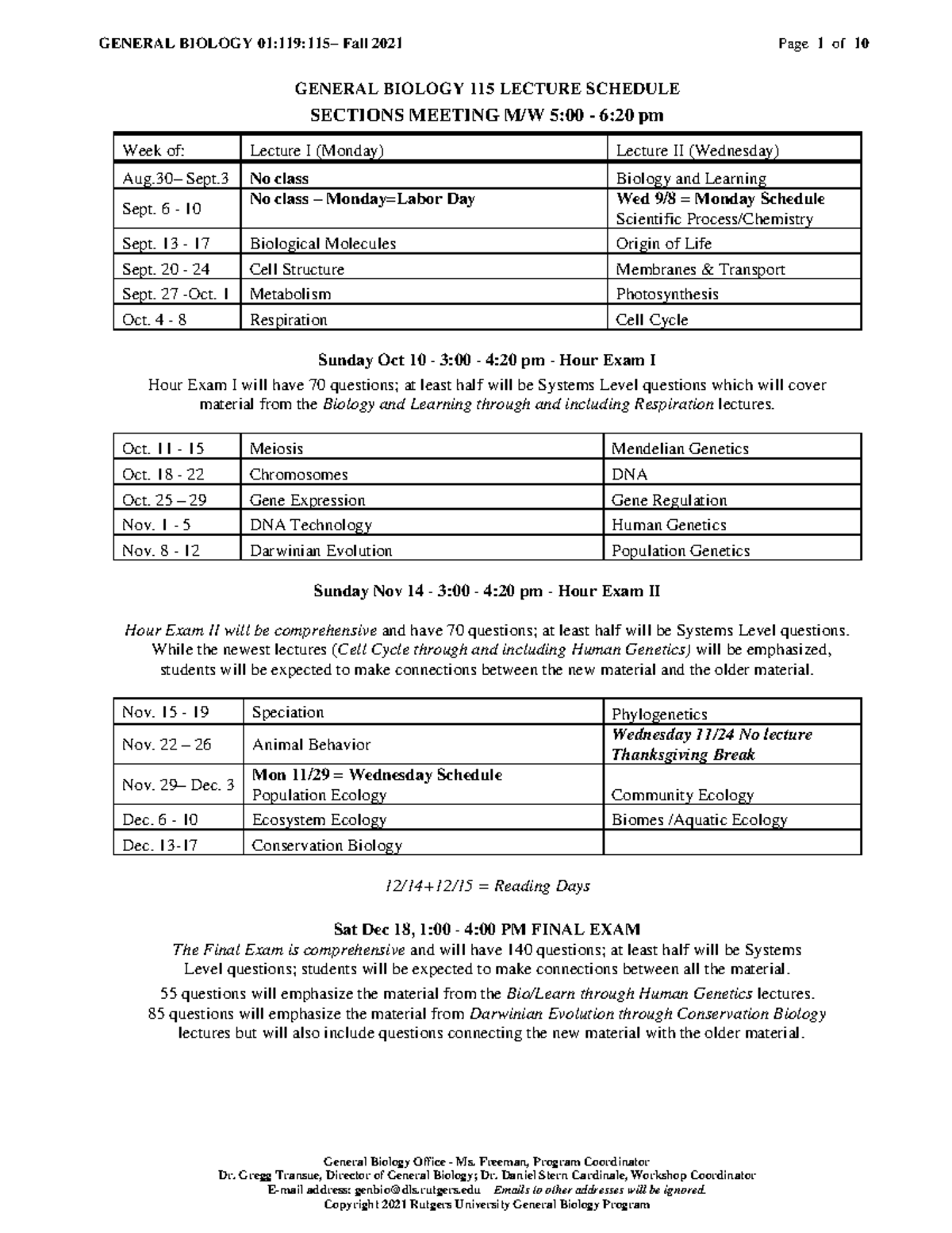 GB 115 F21 Syllabus with Outcomes final - General Biology Office - Ms ...