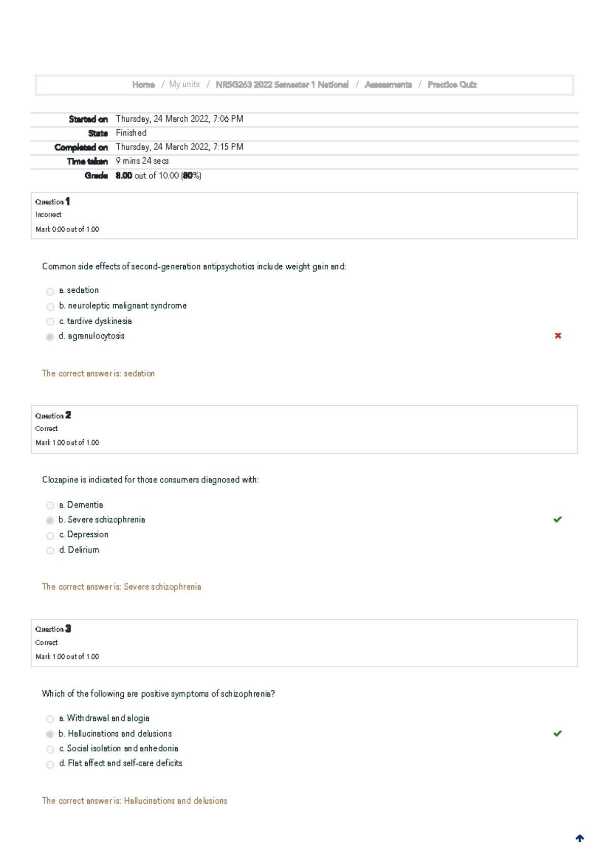 Practice Quiz Attempt review 10 - Home / My units / NRSG263 2022 ...