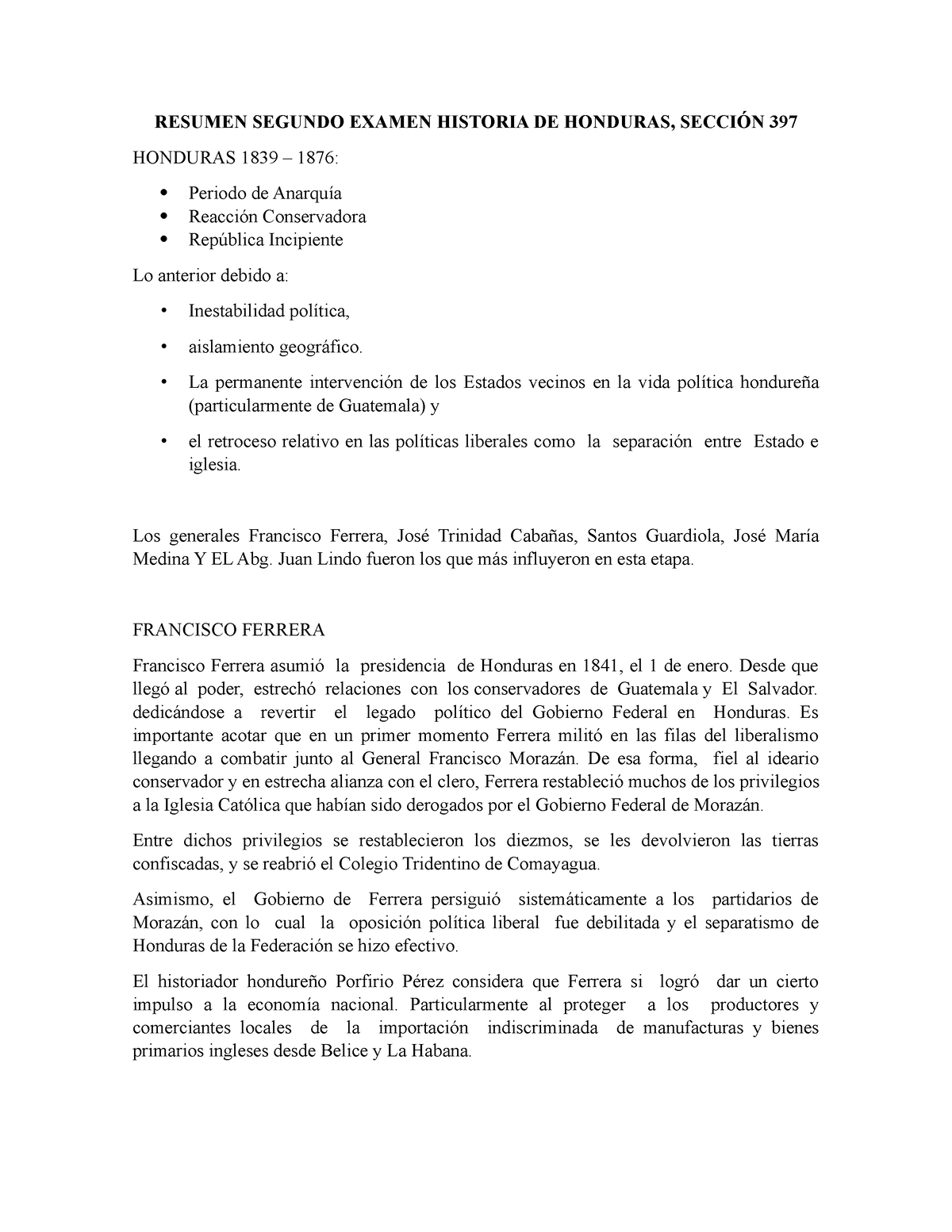 Resumen Reacción Conservadora Y Reforma Liberal RESUMEN SEGUNDO