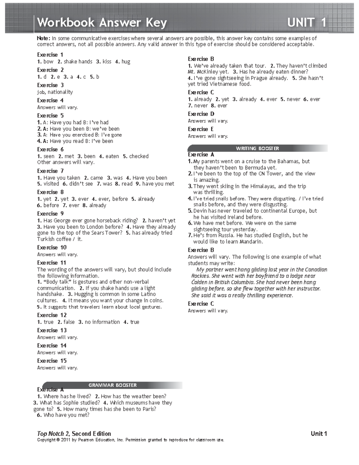 Workbook answer key unit 1 useful stuff - WRITING BOOSTER GRAMMAR ...