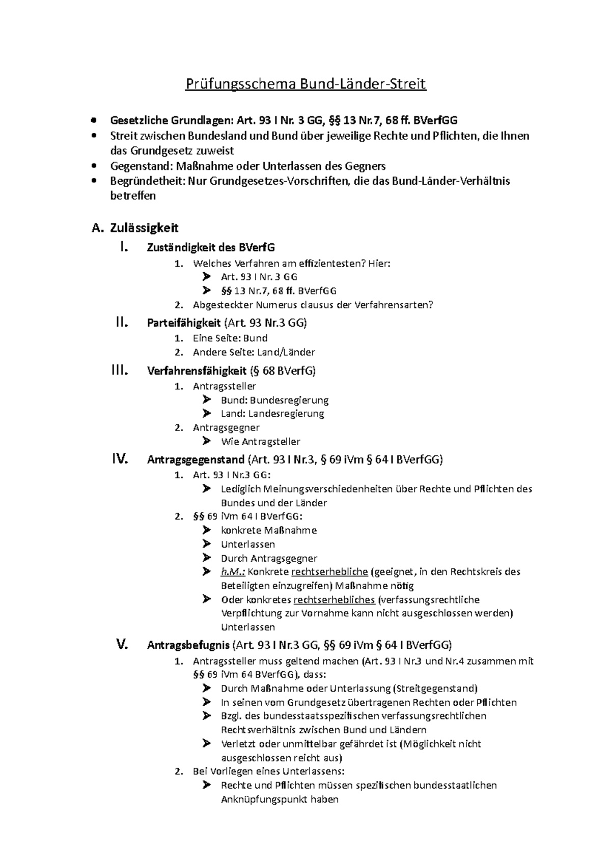 Bund Länder Streit Schema Prüfungsschema Bund-Länder-Streit - Prüfungsschema Bund-Länder-Streit