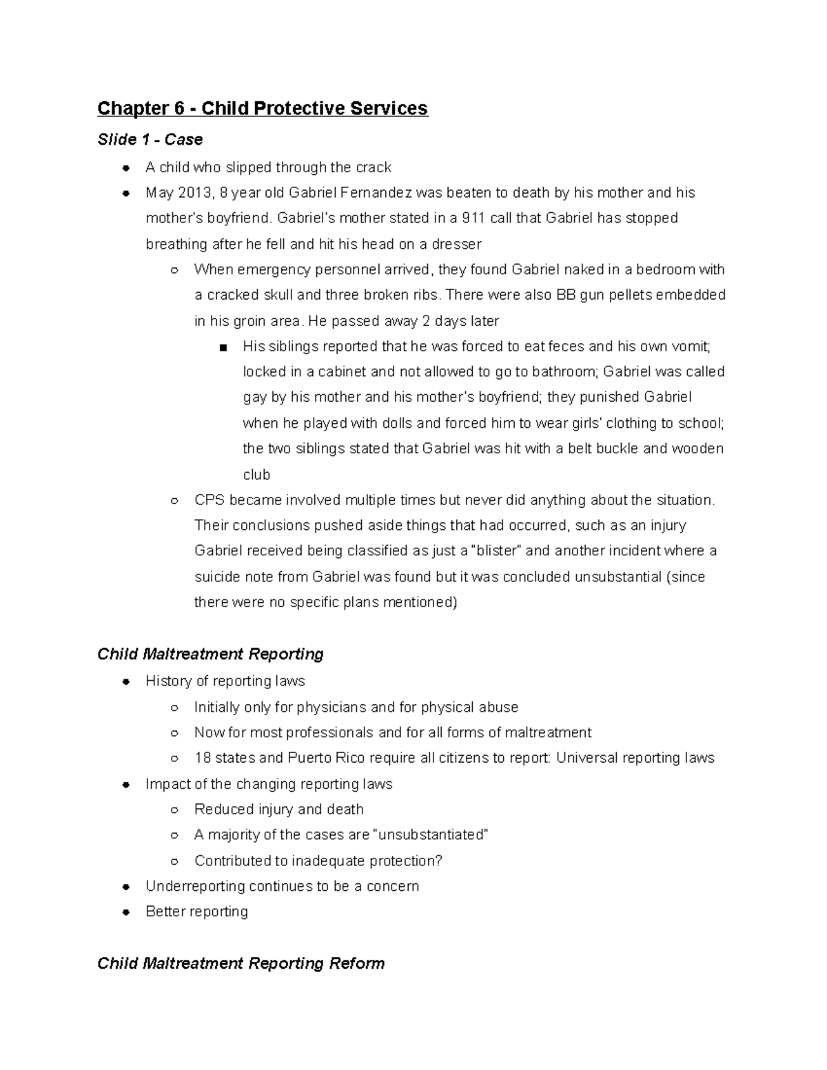 Children and Crime - Chapter 6 (Notes) - Chapter 6 - Child Protective ...