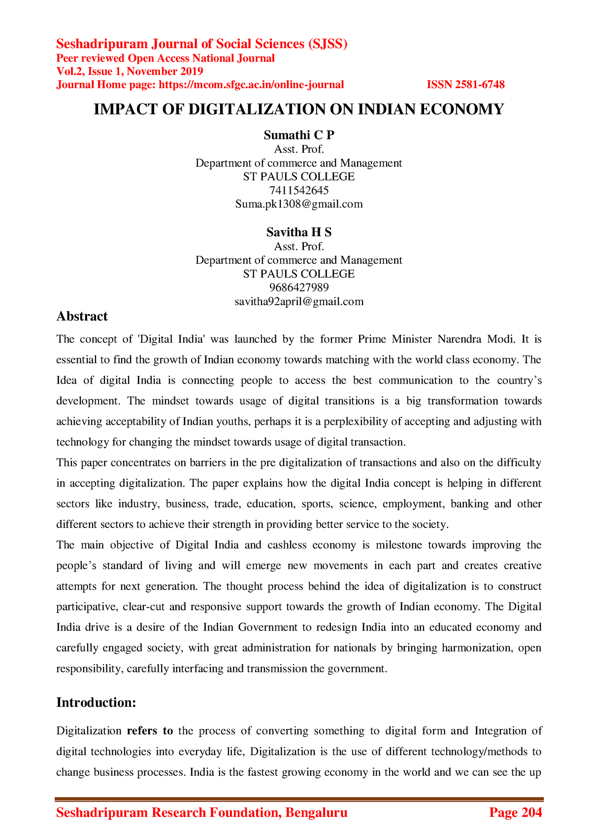 impact of digitalization on indian economy research paper