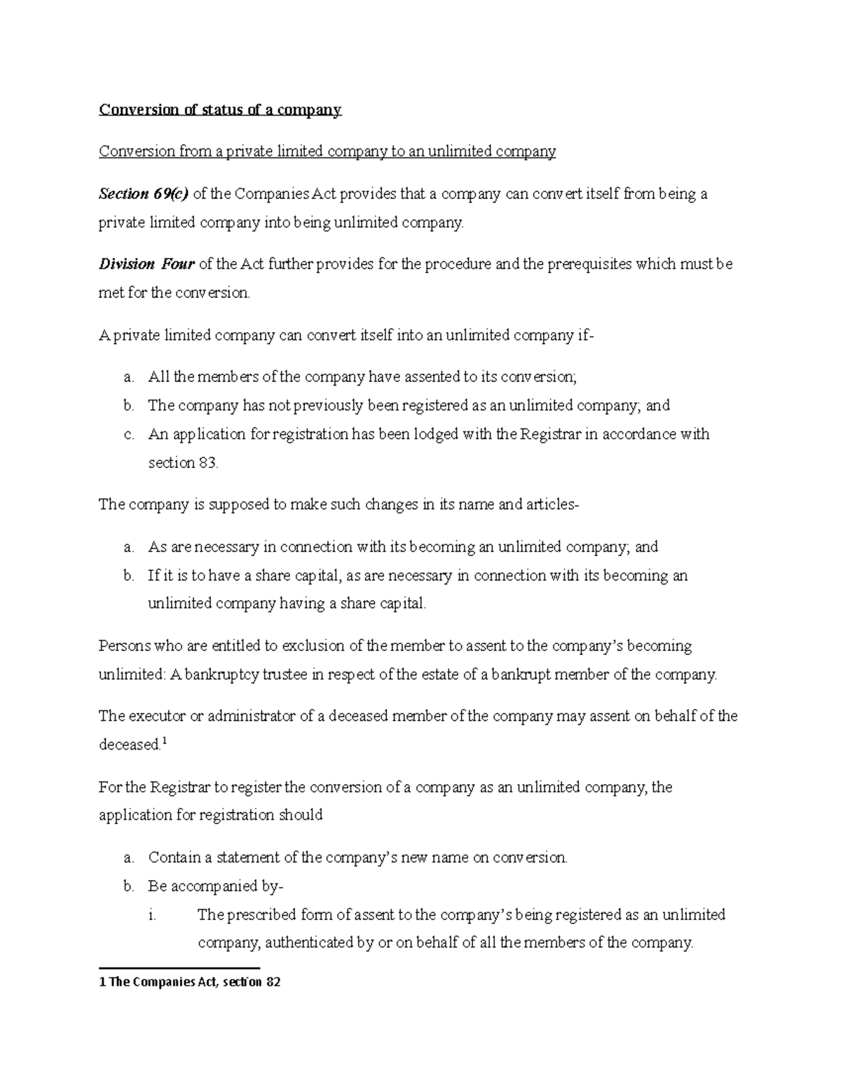 Conversion of status of a company1 Conversion of status of a company
