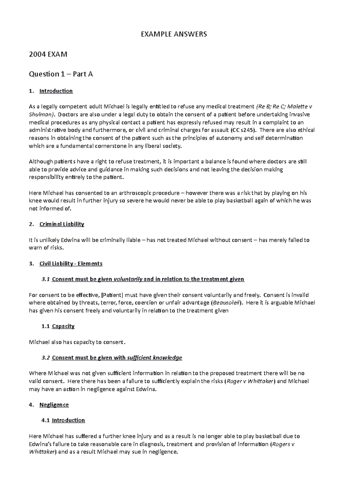 Practice exam 2004, Answers rn - EXAMPLE ANSWERS 2004 EXAM Question 1 ...