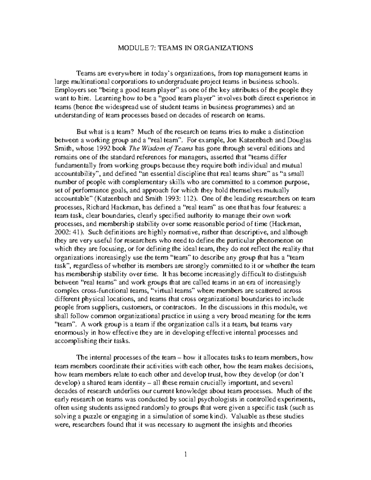 Class 8 3 Lenses on Teams - MODULE 7: TEAMS IN ORGANIZATIONS Teams are ...
