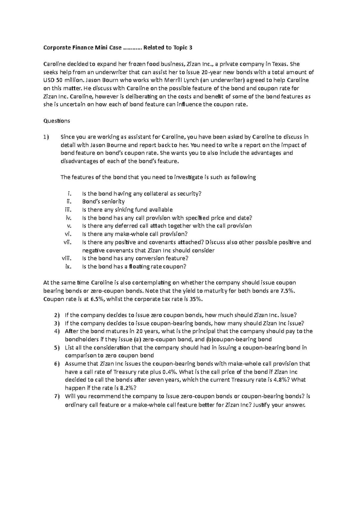 1-mini case - Corporate Finance Mini Case ………… Related to Topic 3 ...