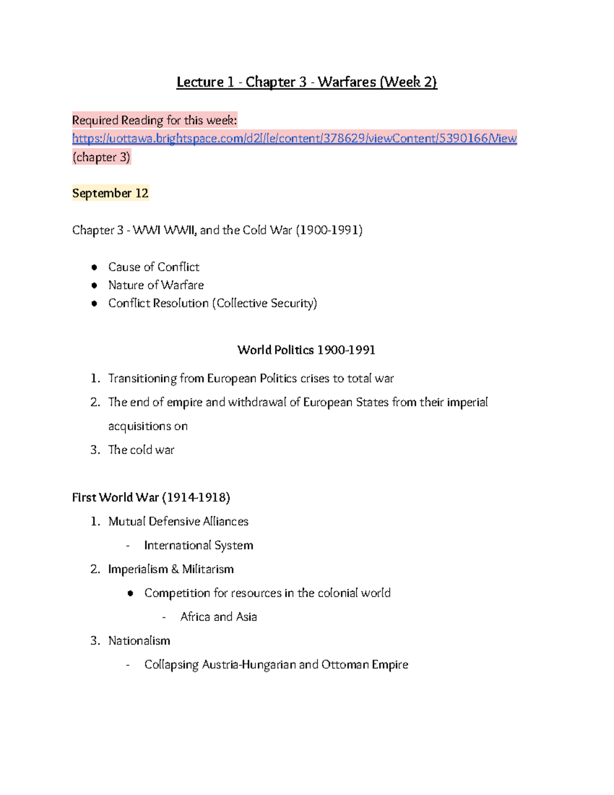 ECH1100 September 11-15 Chapter 3 - Lecture 1 - Chapter 3 - Warfares ...