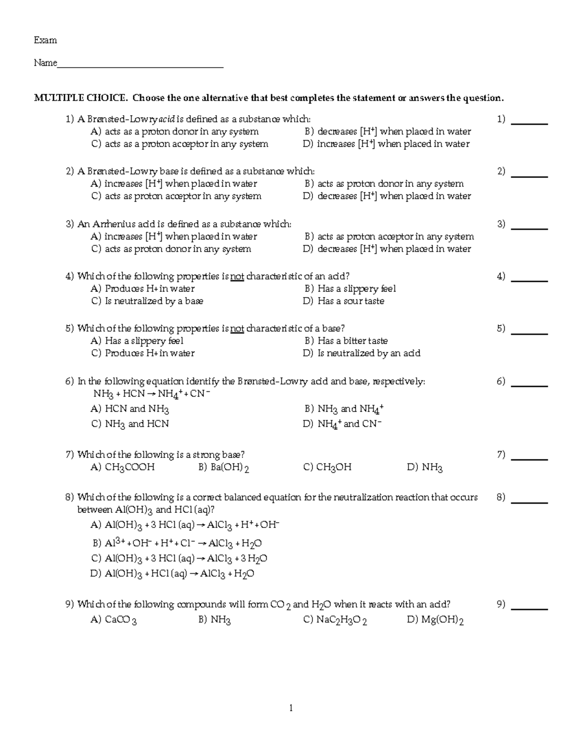 Chapter 9 practice and answers - Exam Name ...