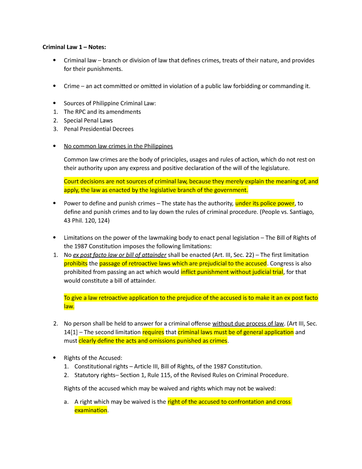 Criminal Law 1 Notes - Criminal Law 1 – Notes: Criminal Law – Branch Or ...