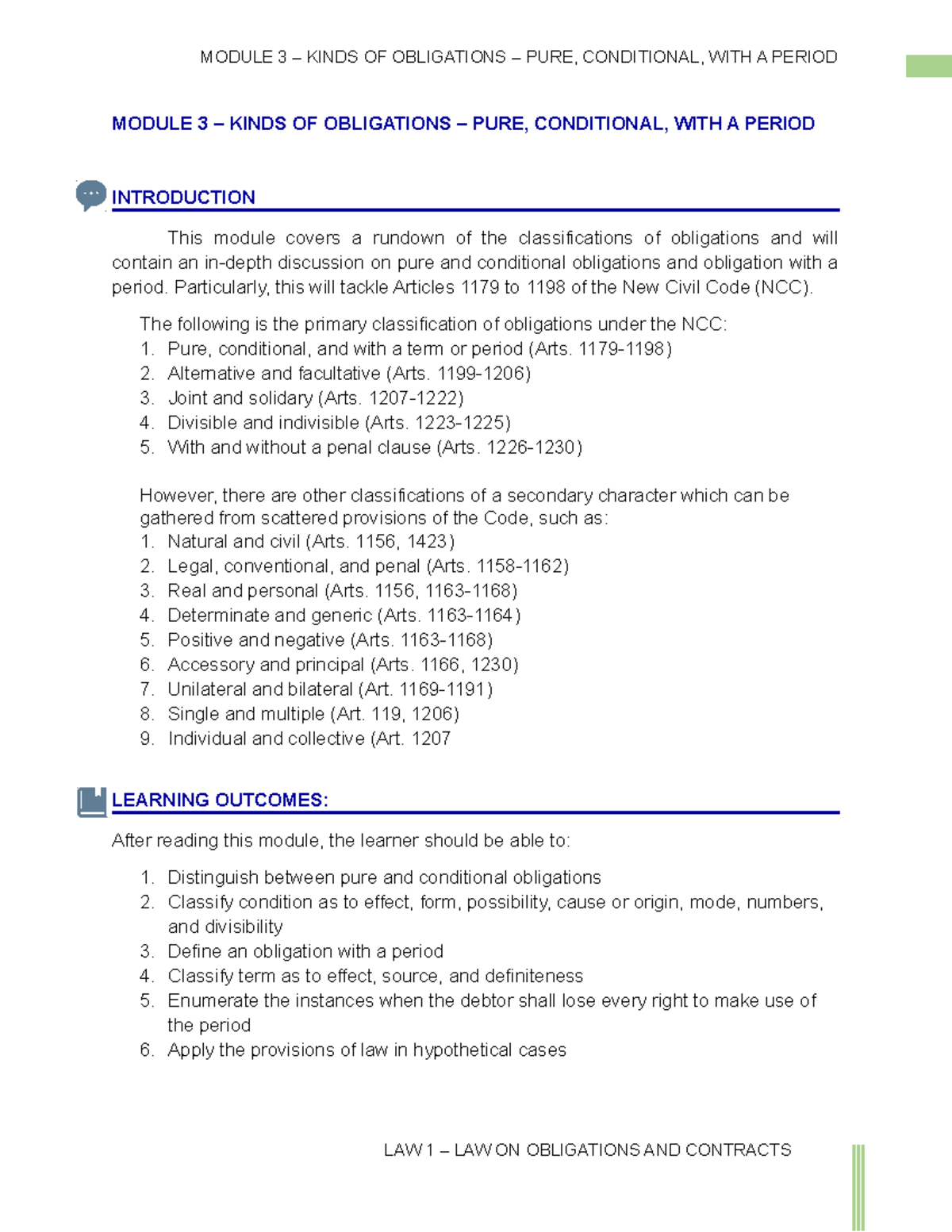 Module 3 Kinds Of Obligations With A Period And Conditional