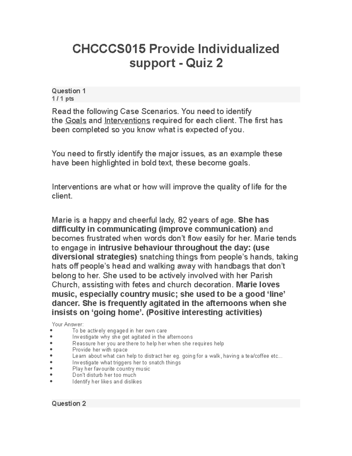 Chcccs 015 Provide Individualised Support - Quiz 2 - CHCCCS015 Provide ...