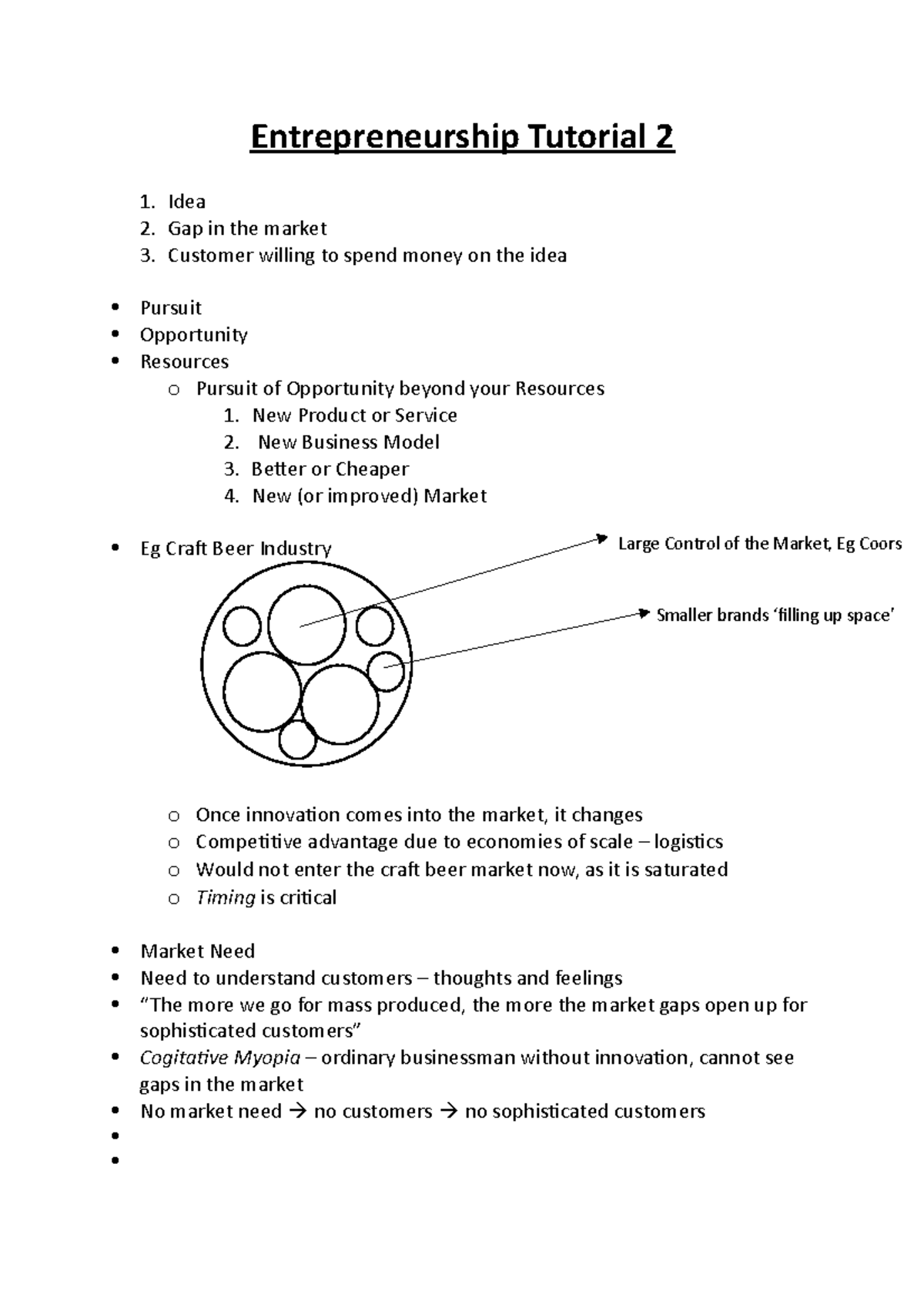 Entrepreneurship Tutorial 2 - Idea 2. Gap in the market 3. Customer ...