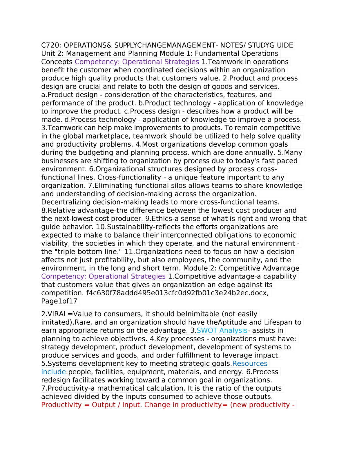 C720 - Summary Operations And Supply Chain Management - C720 ...