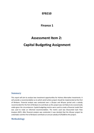 efb210 capital budgeting assignment