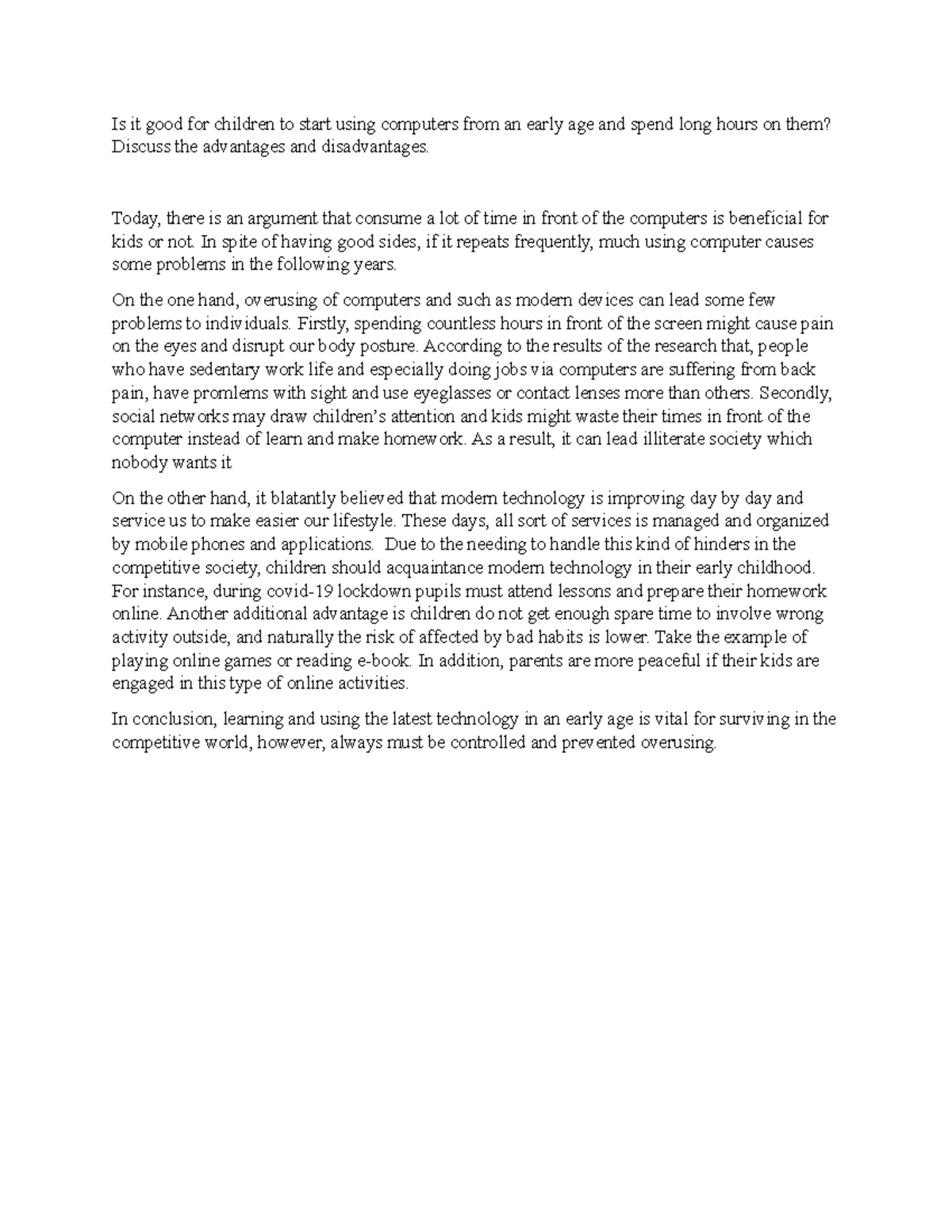Essay - 1 - notes - Is it good for children to start using computers ...