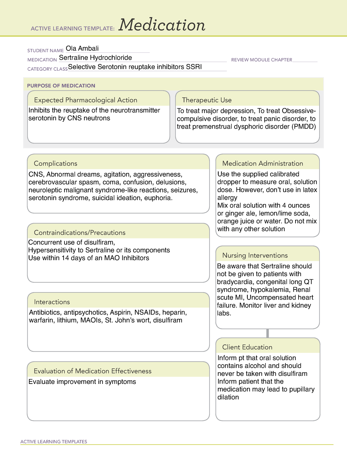 Sertraline hydrochloride MED TEMPLATE ACTIVE LEARNING TEMPLATES