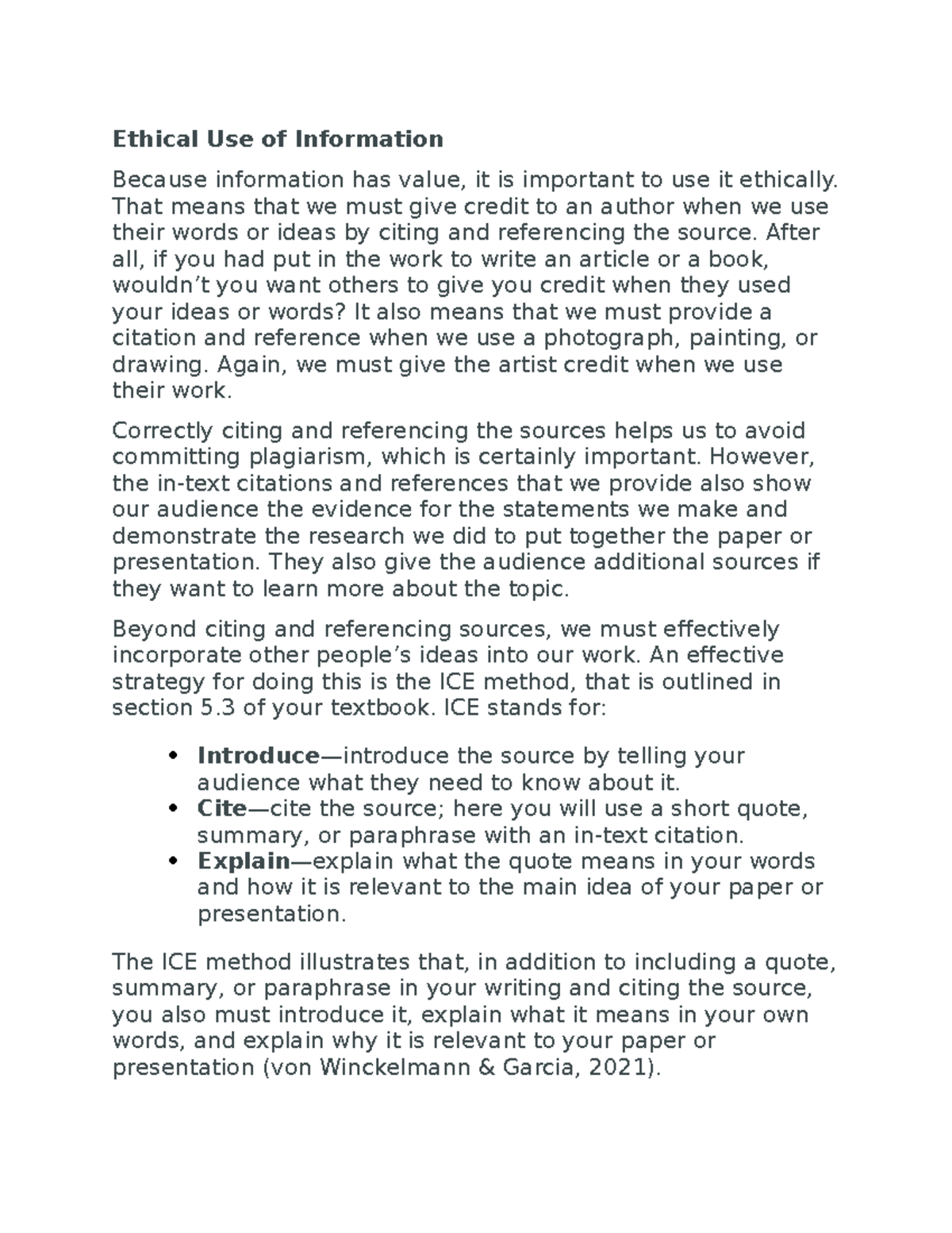 Ethical Use of Information - Ethical Use of Information Because ...