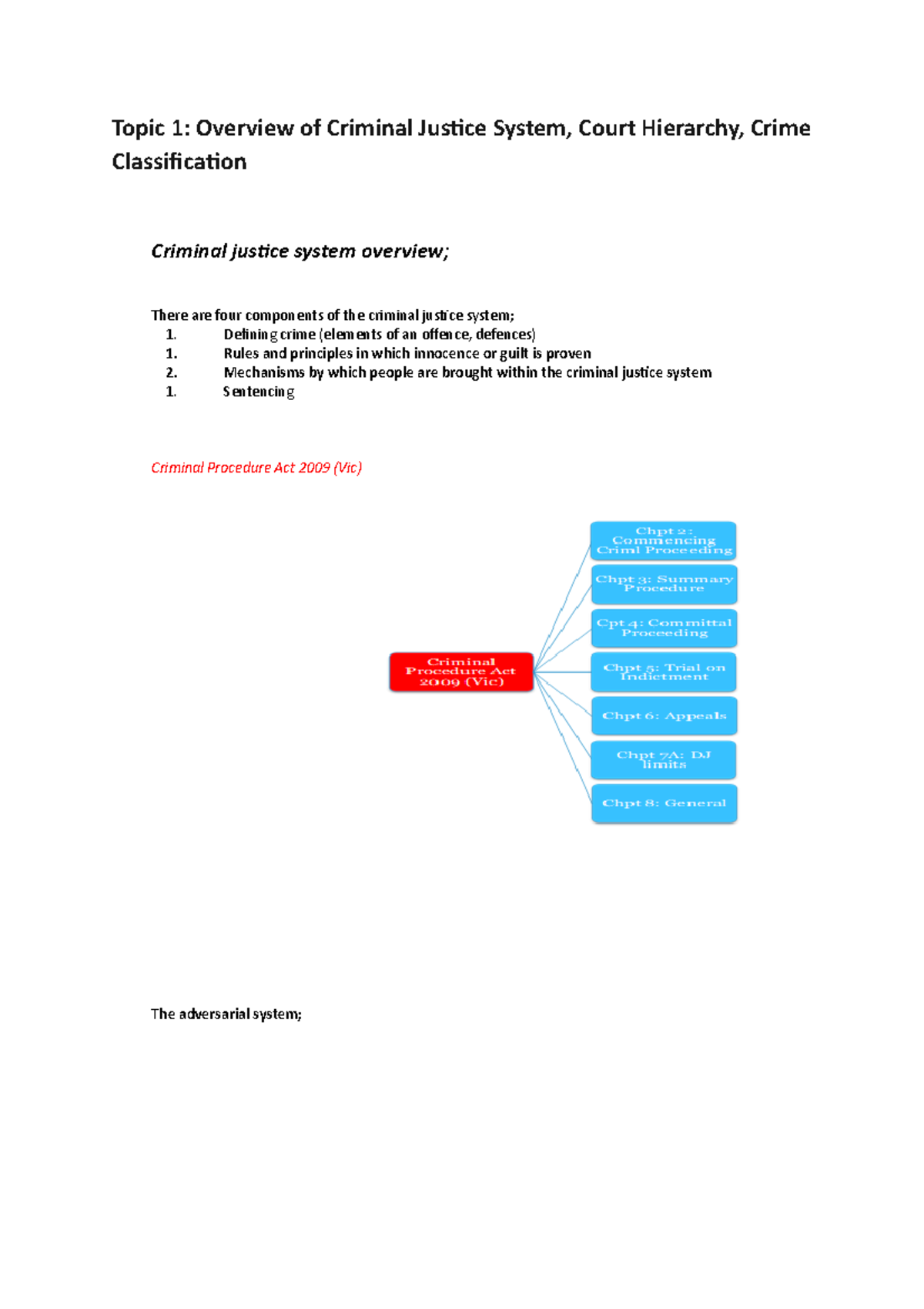 MLL218- Exam notes topic 1 and 2 - Topic 1: Overview of Criminal ...