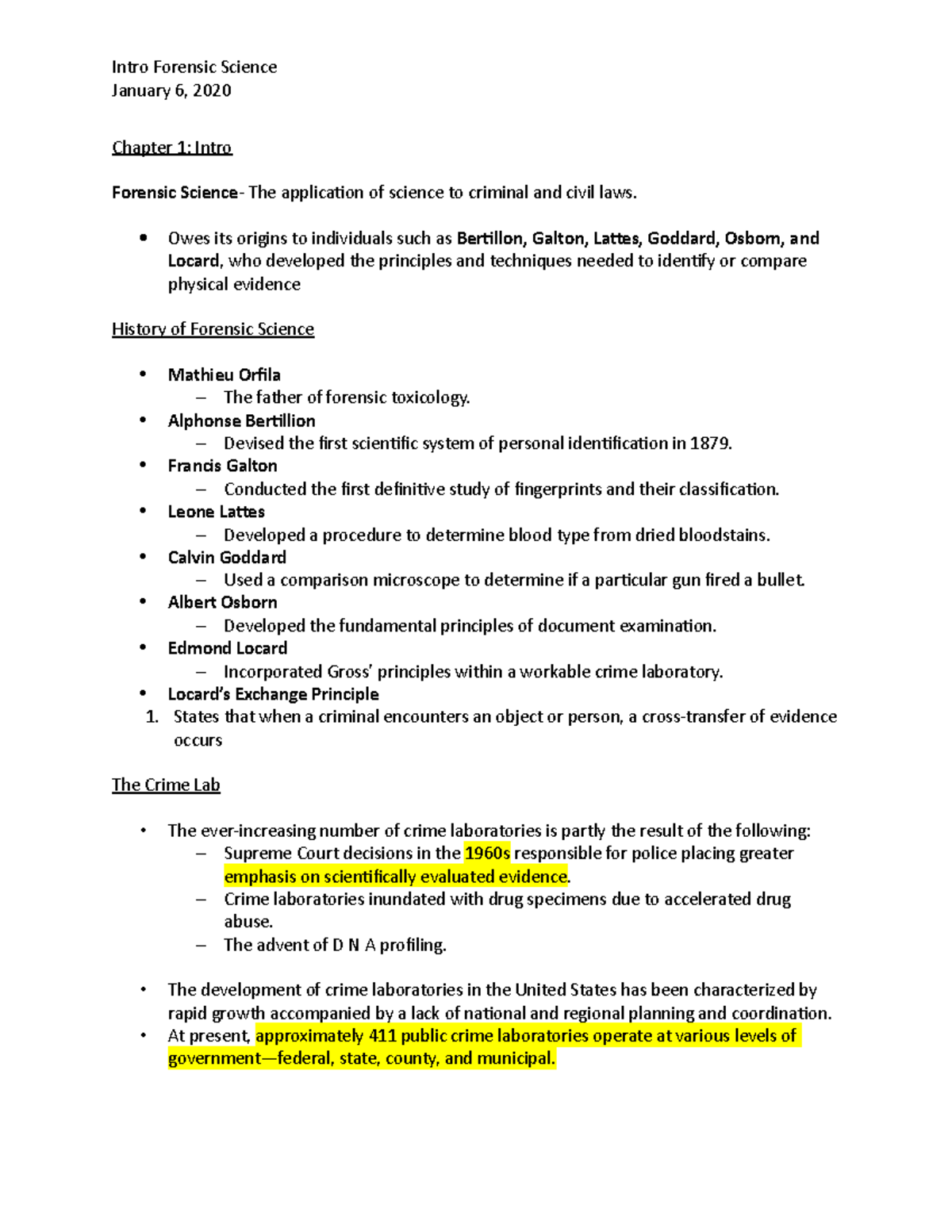 Chapter 1 Slide Summary - January 6, 2020 Chapter 1: Intro Forensic ...