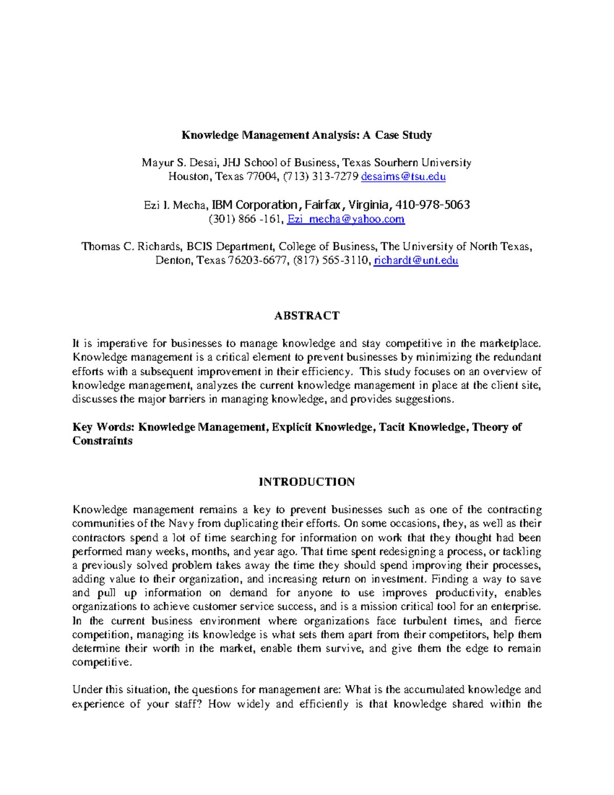 knowledge management case study with solution pdf