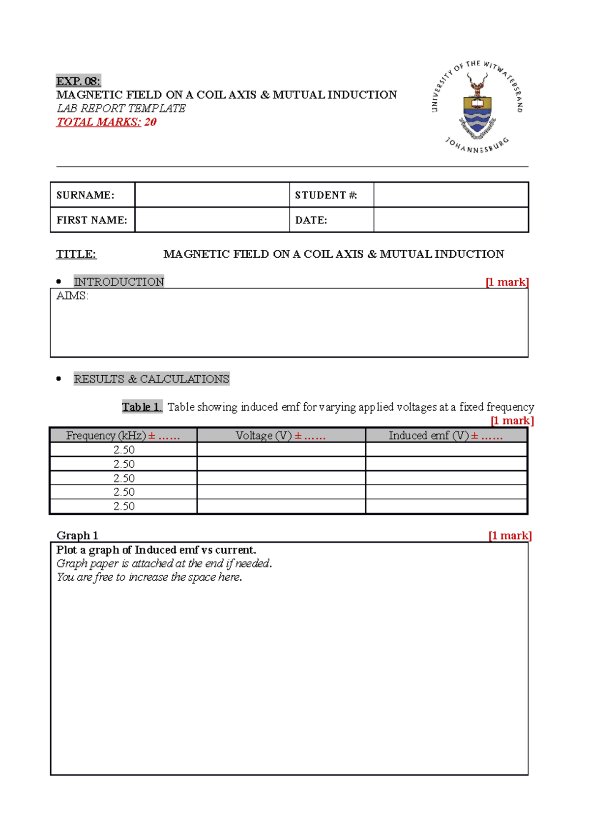 Exp08 Coil Lab Report Template EXP. 08 FIELD