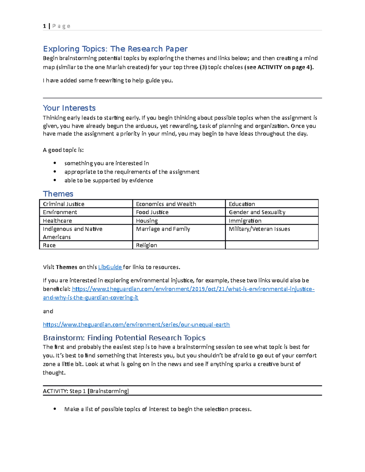 potential topics for research paper