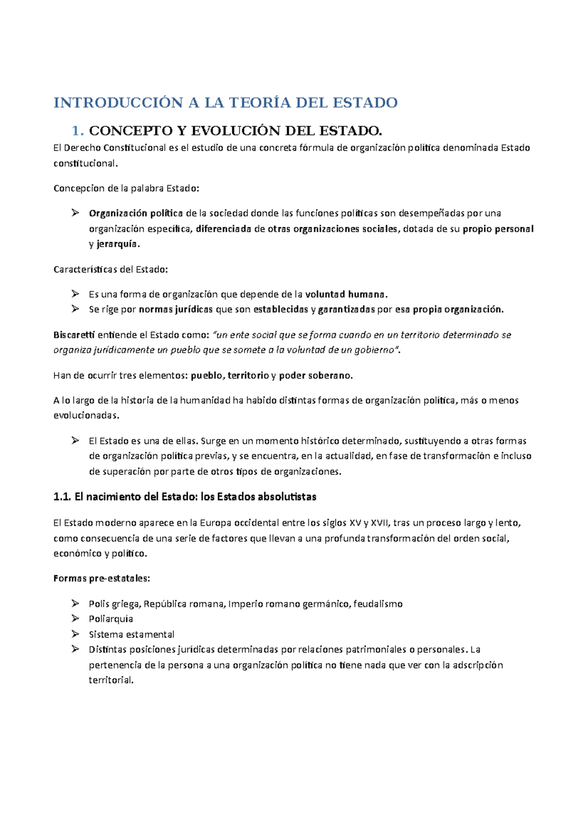 TEMA 1 Derecho Constitucional - INTRODUCCIÓN A LA TEORÍA DEL ESTADO 1 ...