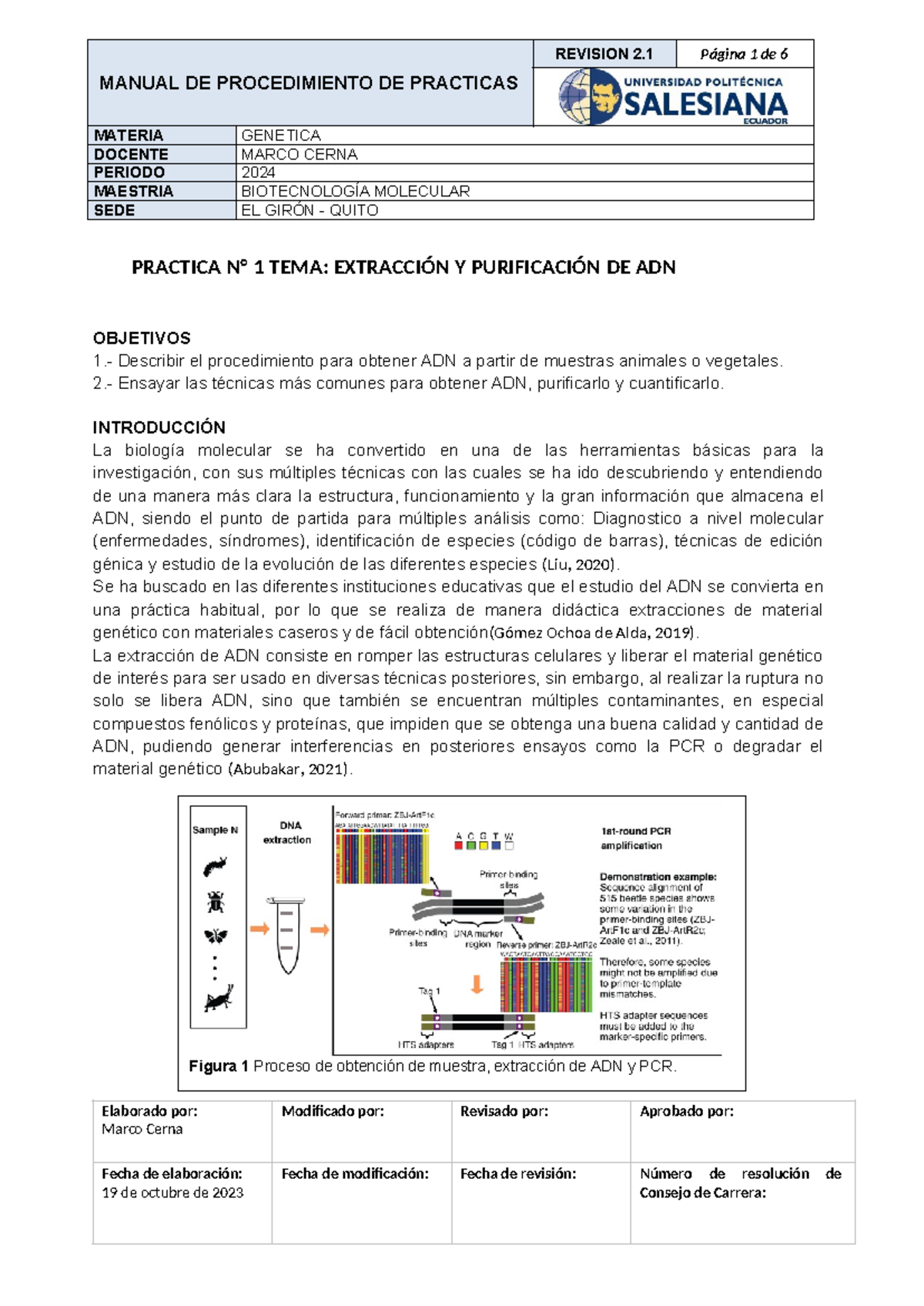Pr Ã¡ctica extracci Ã³n de ADN Gen Ã©tica Maestria BM - MANUAL DE ...