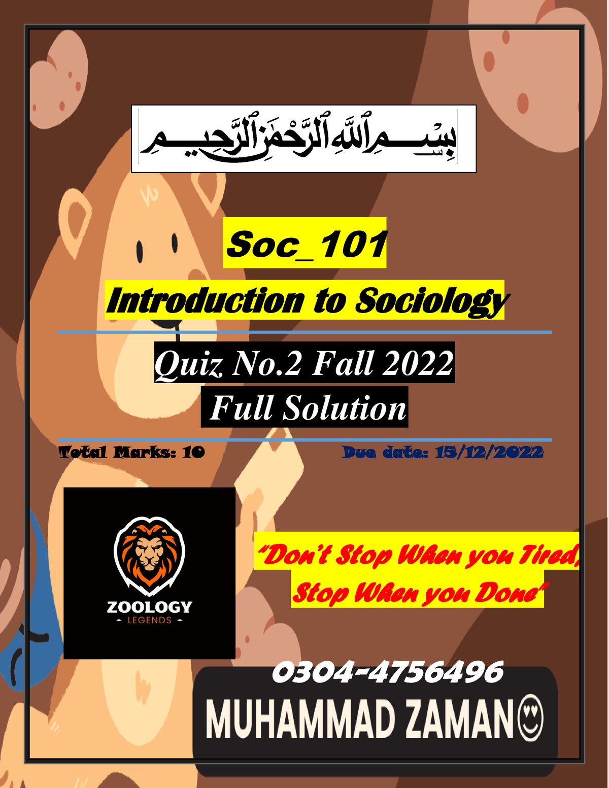 Soc101 Quiz 2 Fall 2022 BY Muhammad Zaman - Muhammad Zaman 03044756496 ...