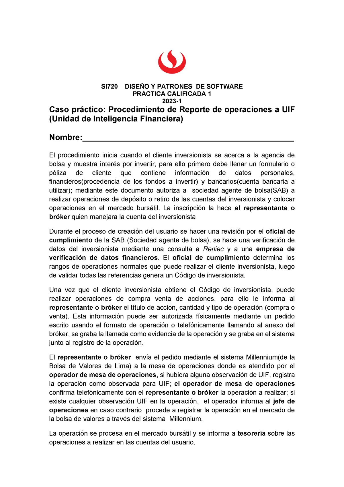 Reporte Operaciones UIF - SI720 DISEÑO Y PATRONES DE SOFTWARE PRACTICA ...