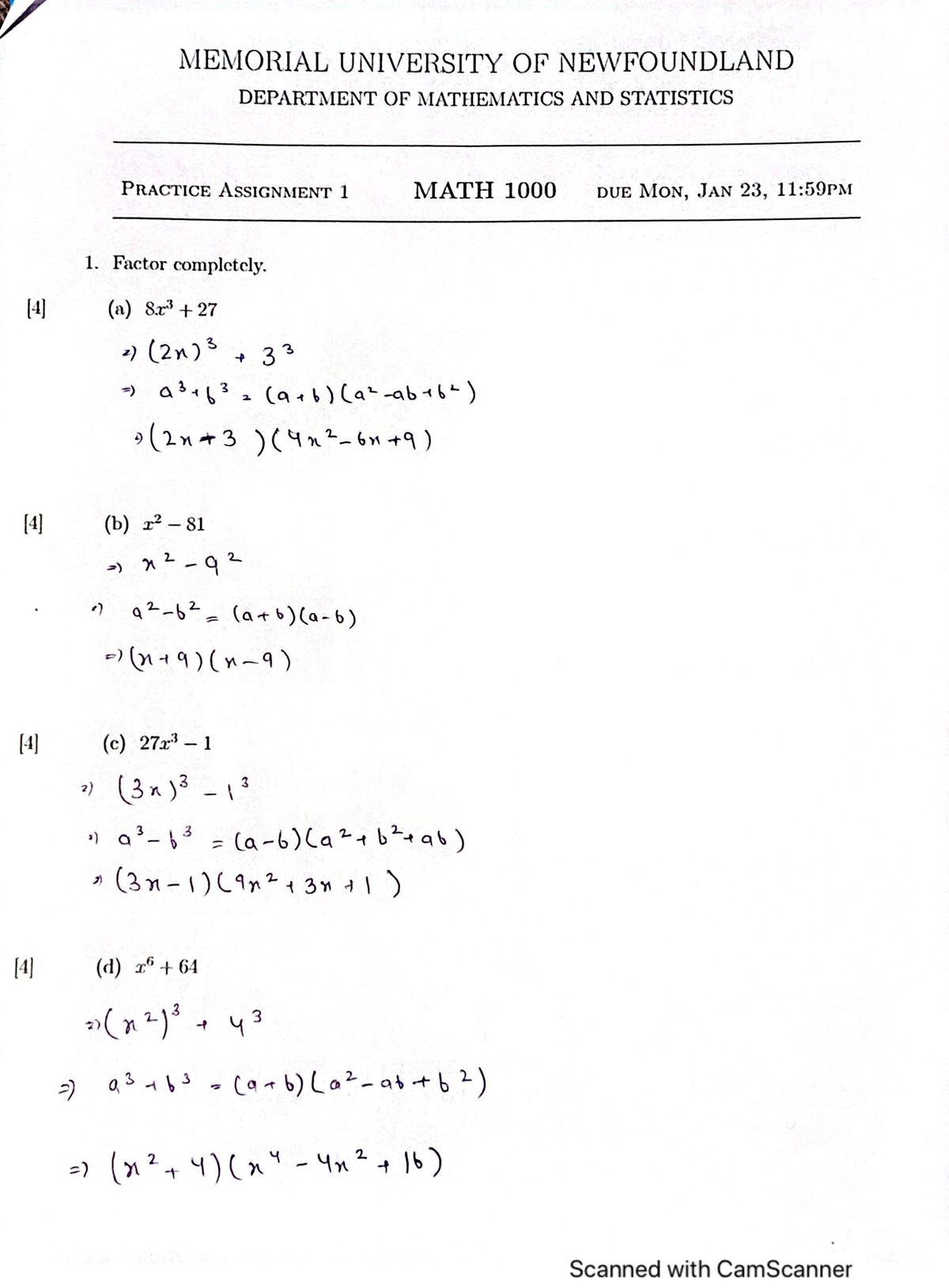 Mun maths assignment - Math 1000 - Studocu