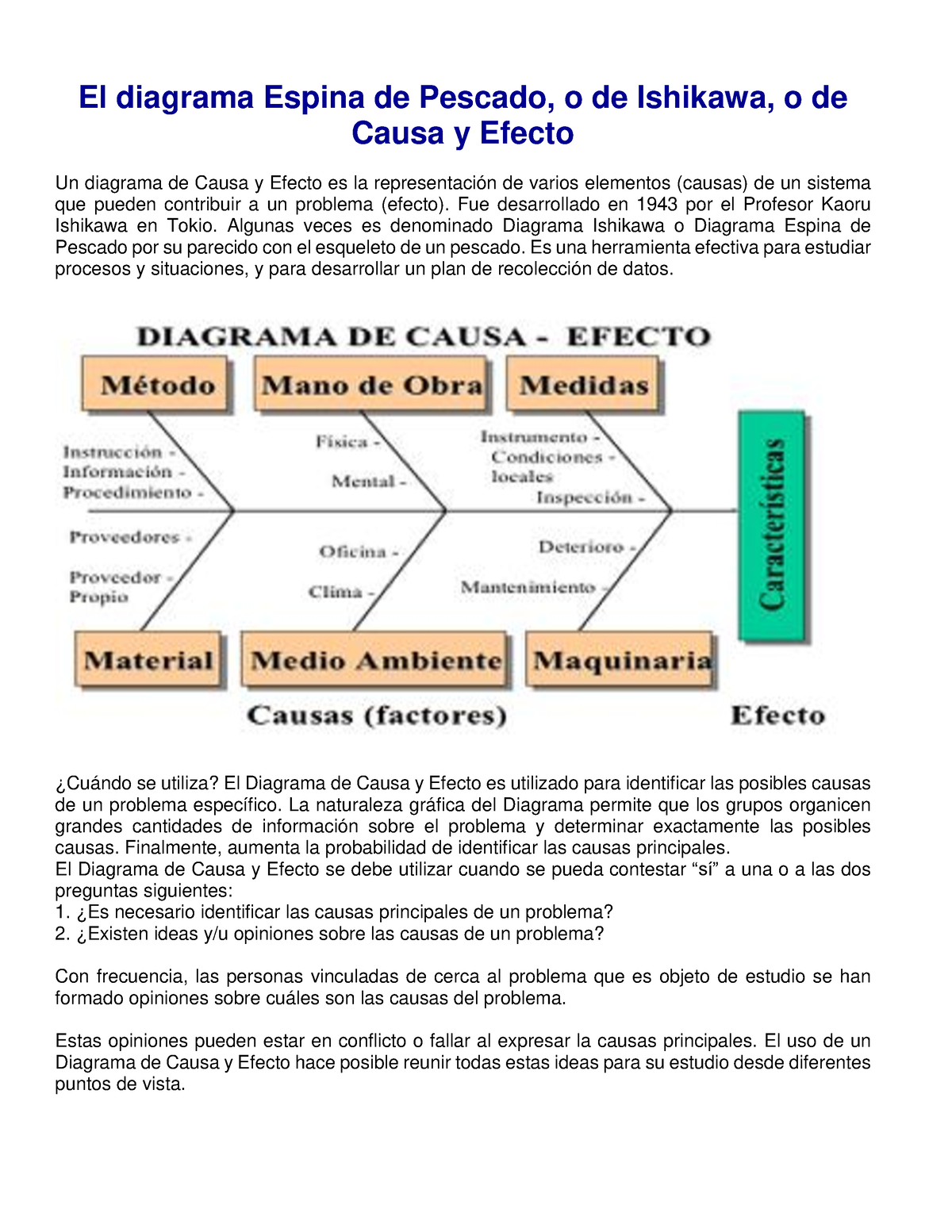 Diagrama Causas Y Efecto Ejemplo Y En Blanco Para Tarea El Diagrama Espina De Pescado O De