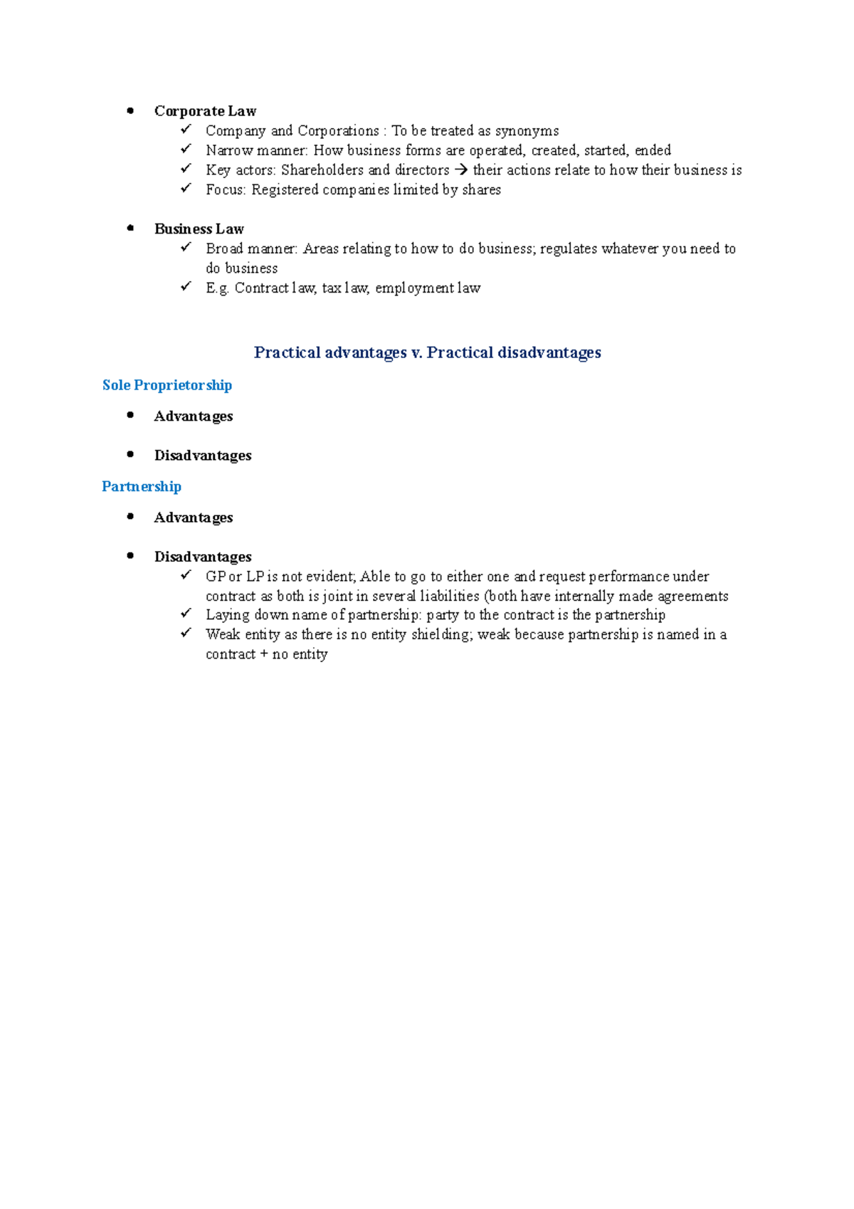 Practical advantages v. Practical disadvantages - Corporate Law Company ...