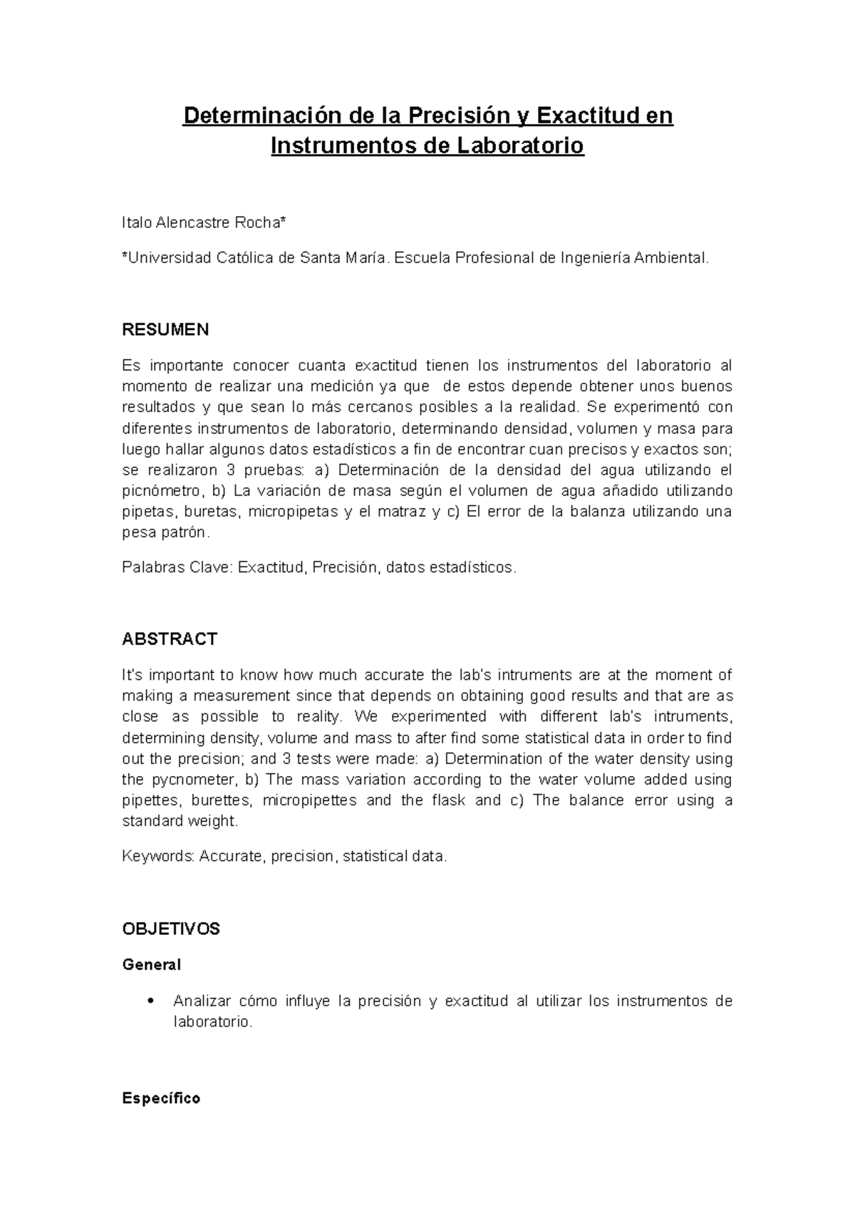 Determinación de la Precisión y Exactitud en Instrumentos de Laboratorio -  de la y Exactitud en - Studocu