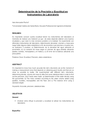 Determinación de la Precisión y Exactitud en Instrumentos de Laboratorio -  de la y Exactitud en - Studocu