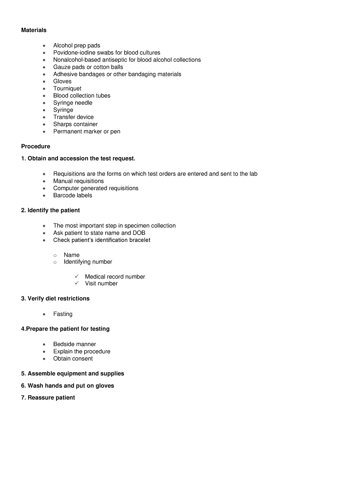 Venipuncture Steps Lecture - Materials - Alcohol prep pads - Povidone ...