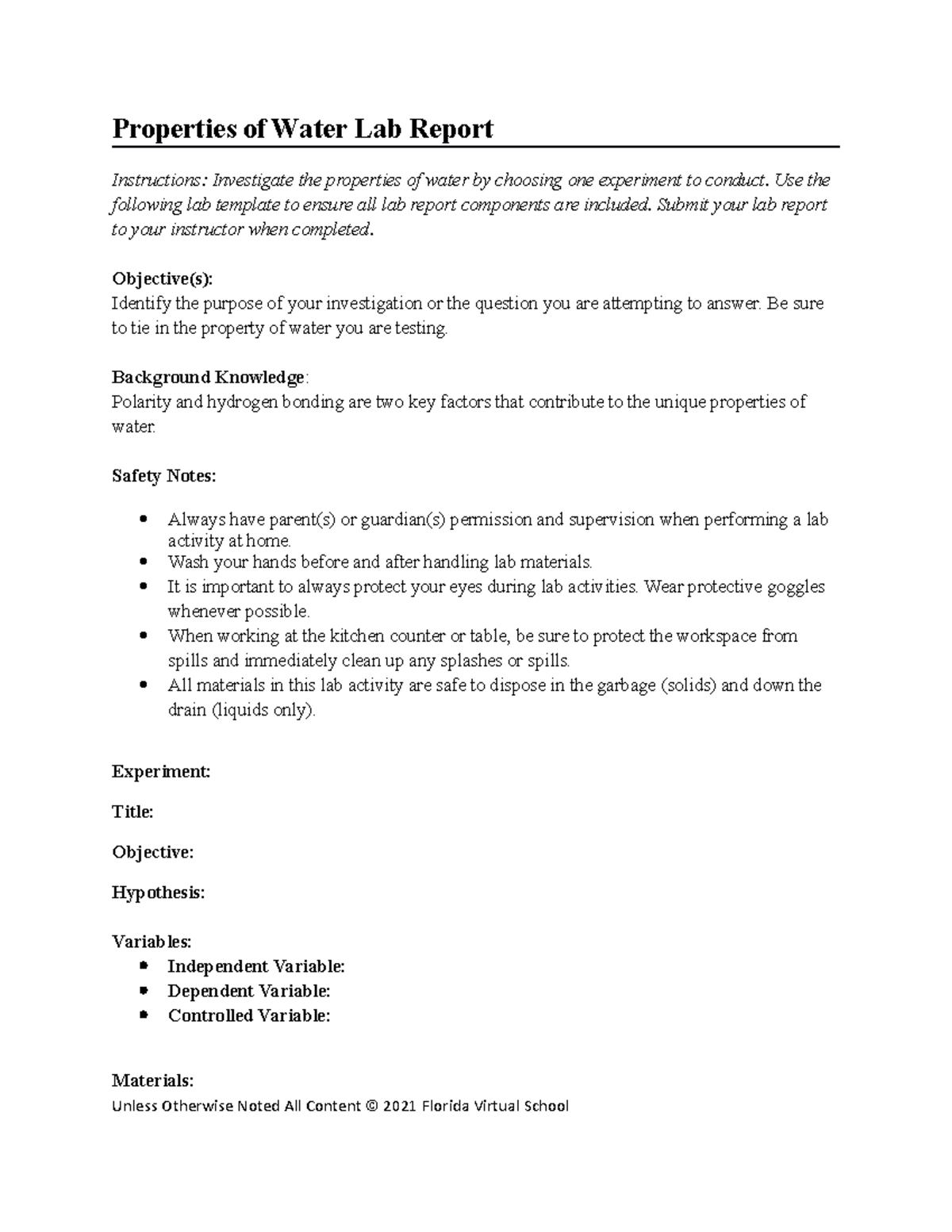 02 01 properties of water lab report Properties of Water Lab Report