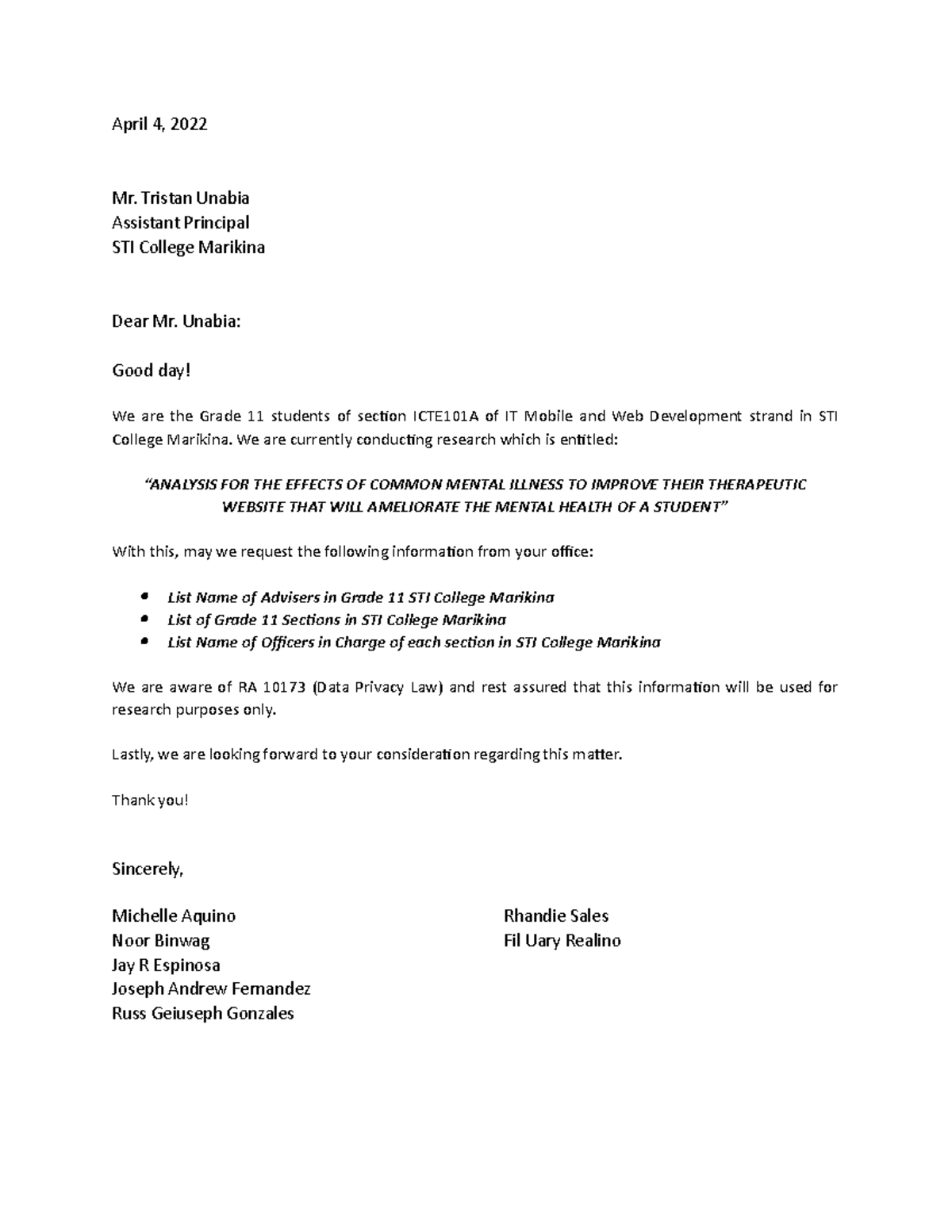 ICTE101A G1 Information Request Form Revised - April 4, 2022 Mr ...