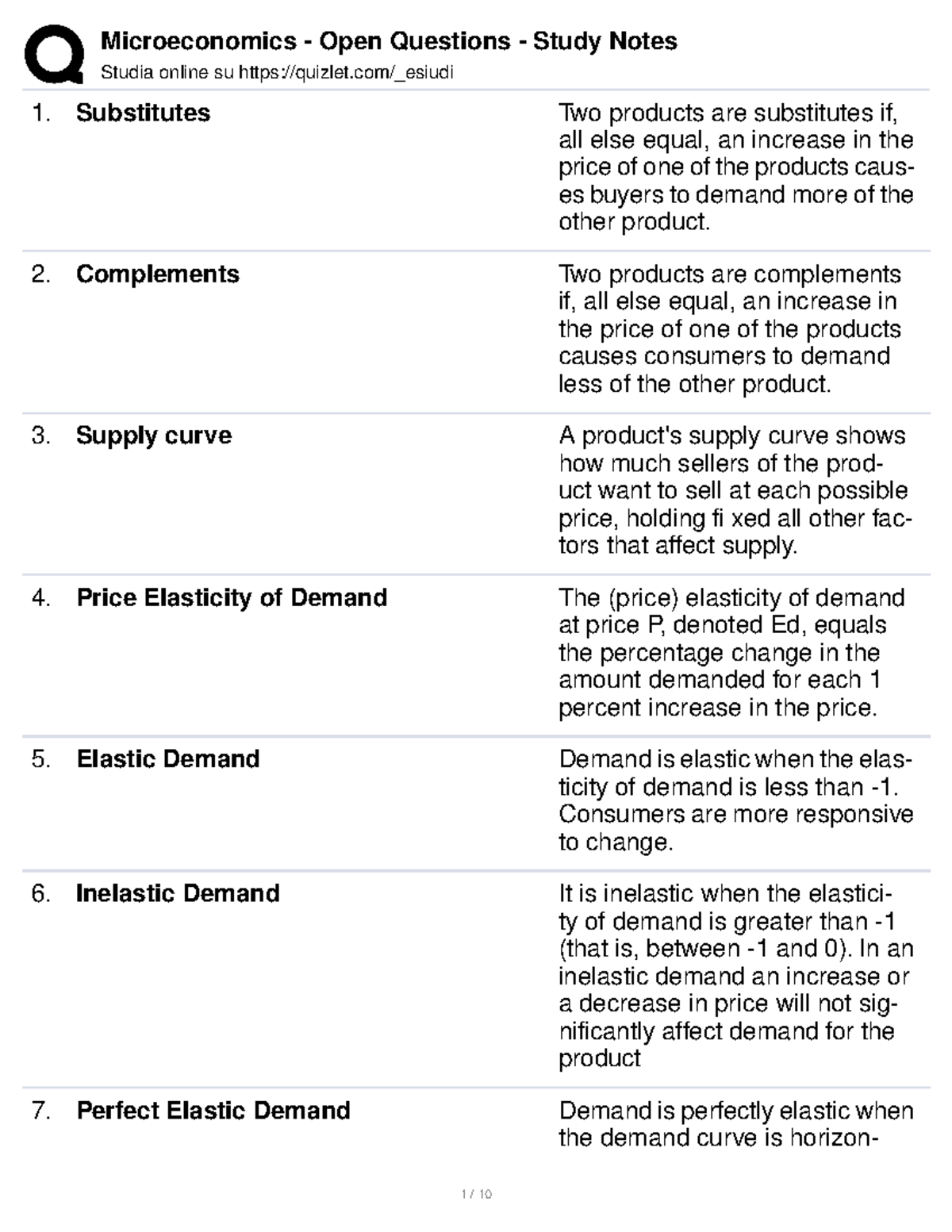 Microeconomics Study Notes Riassunto Glossary Studia online su