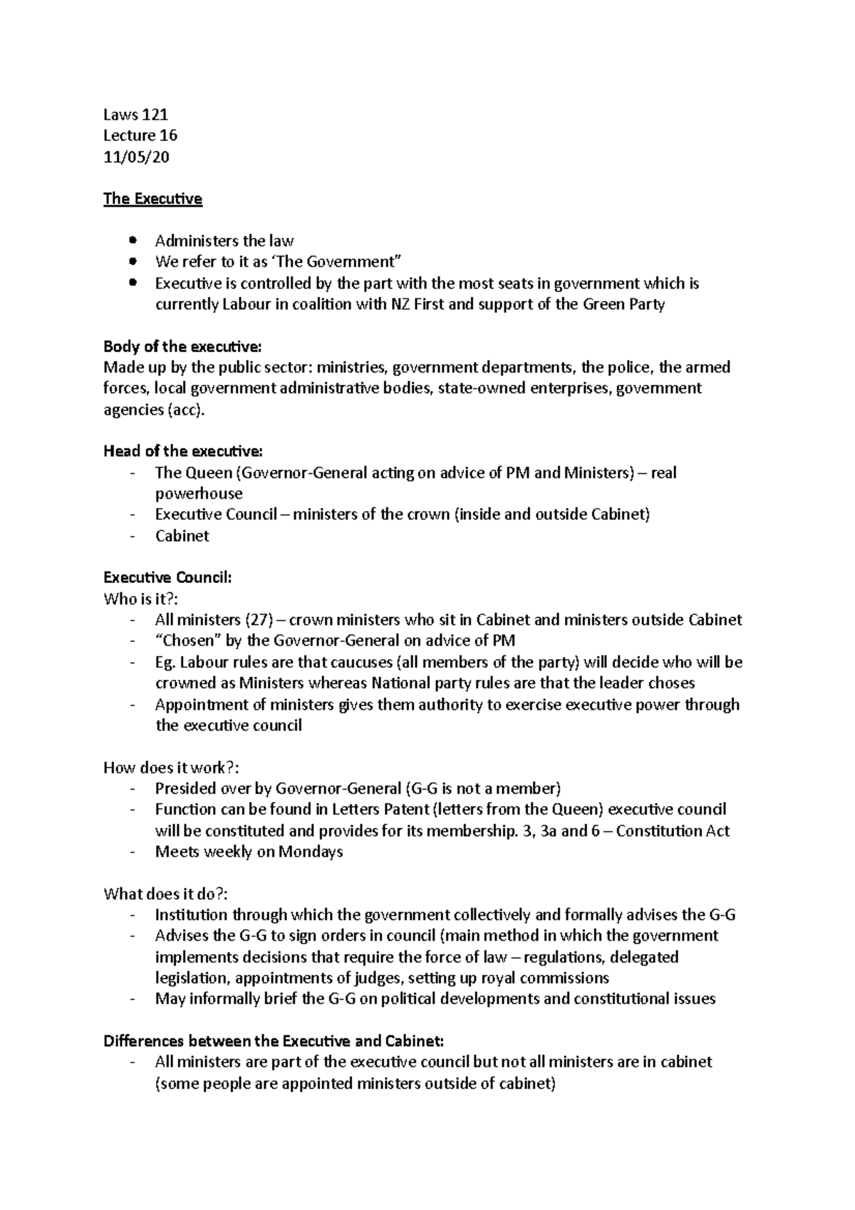 Lecture 16 - The Executive - Laws 121 Lecture 16 11/05/ The Executive ...