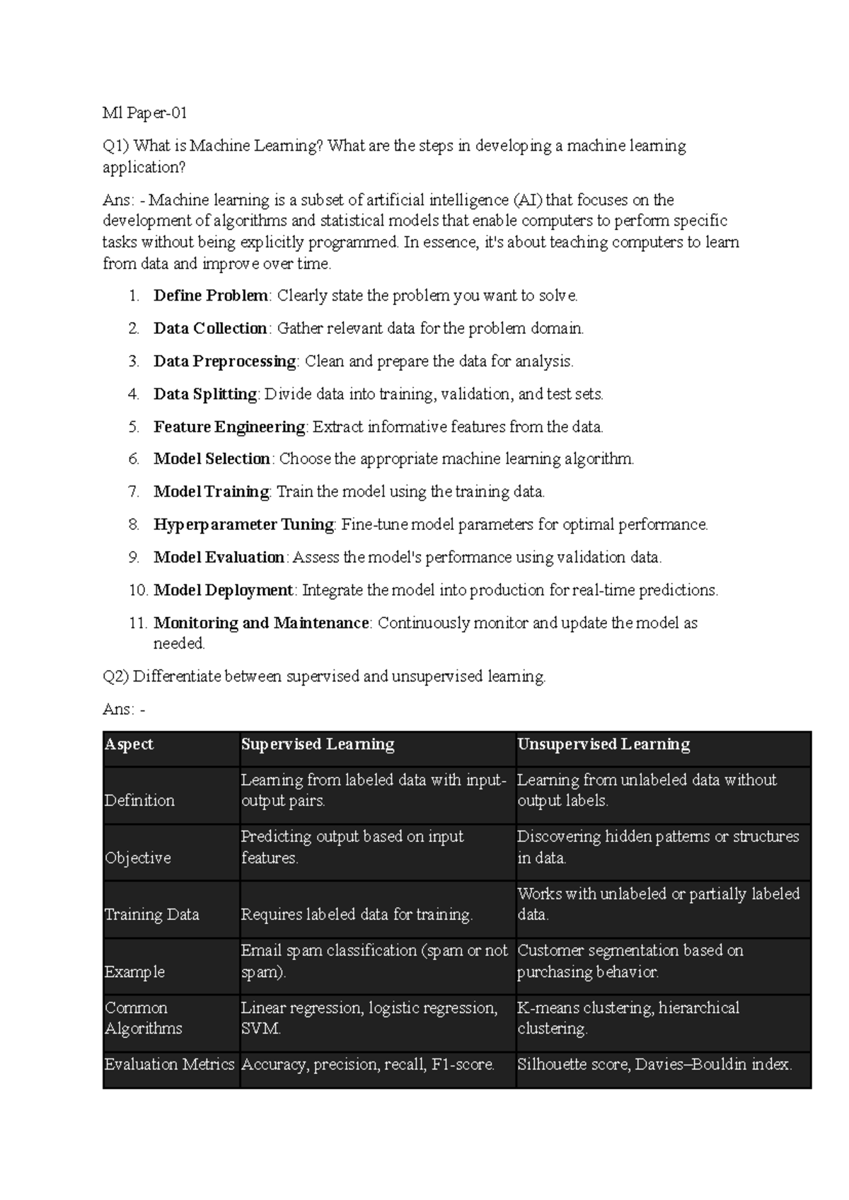 Ml Solution - Ml Paper- Q1) What is Machine Learning? What are the ...