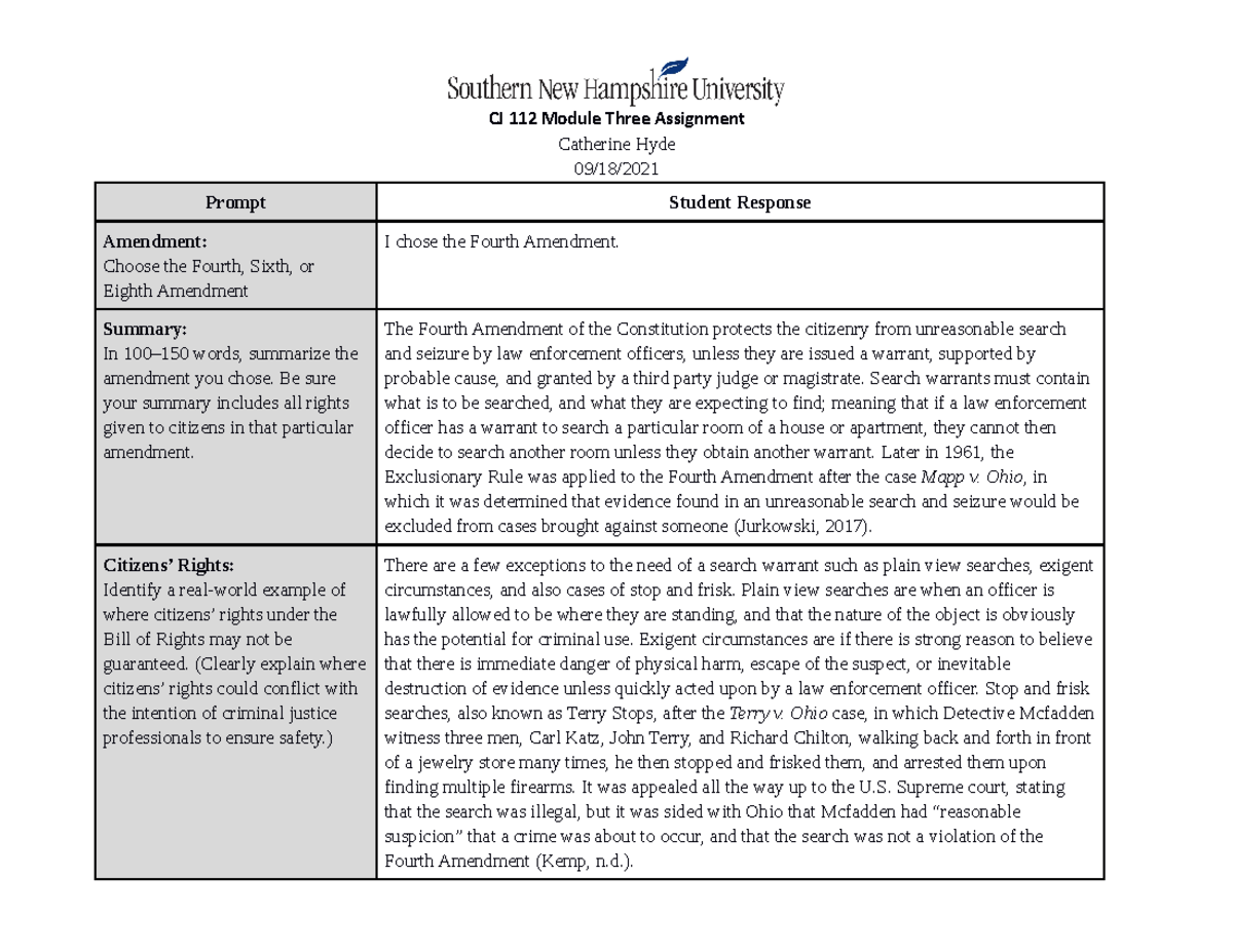 CJ 112 Module 3 Assignment - Catherine Hyde - CJ 112 Module Three ...