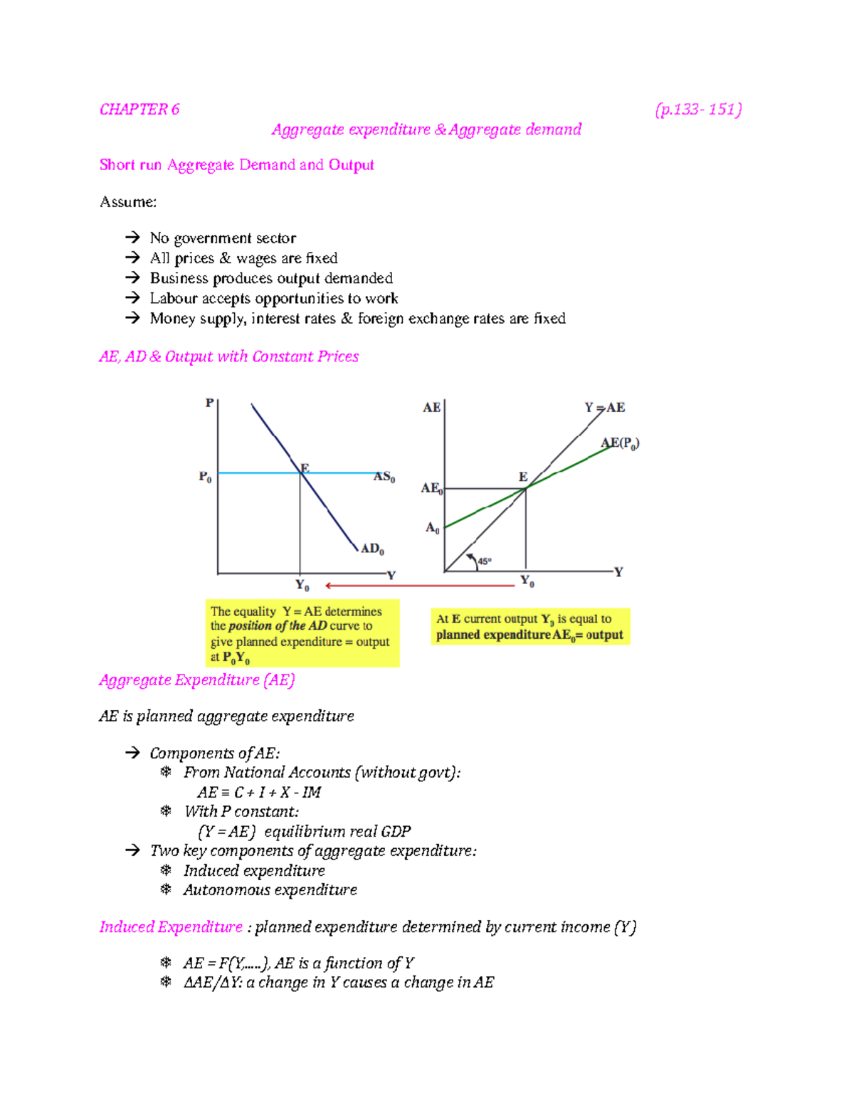 Chapter 6 Aggregate Expenditure Aggregate Demand P 133 151 Studocu